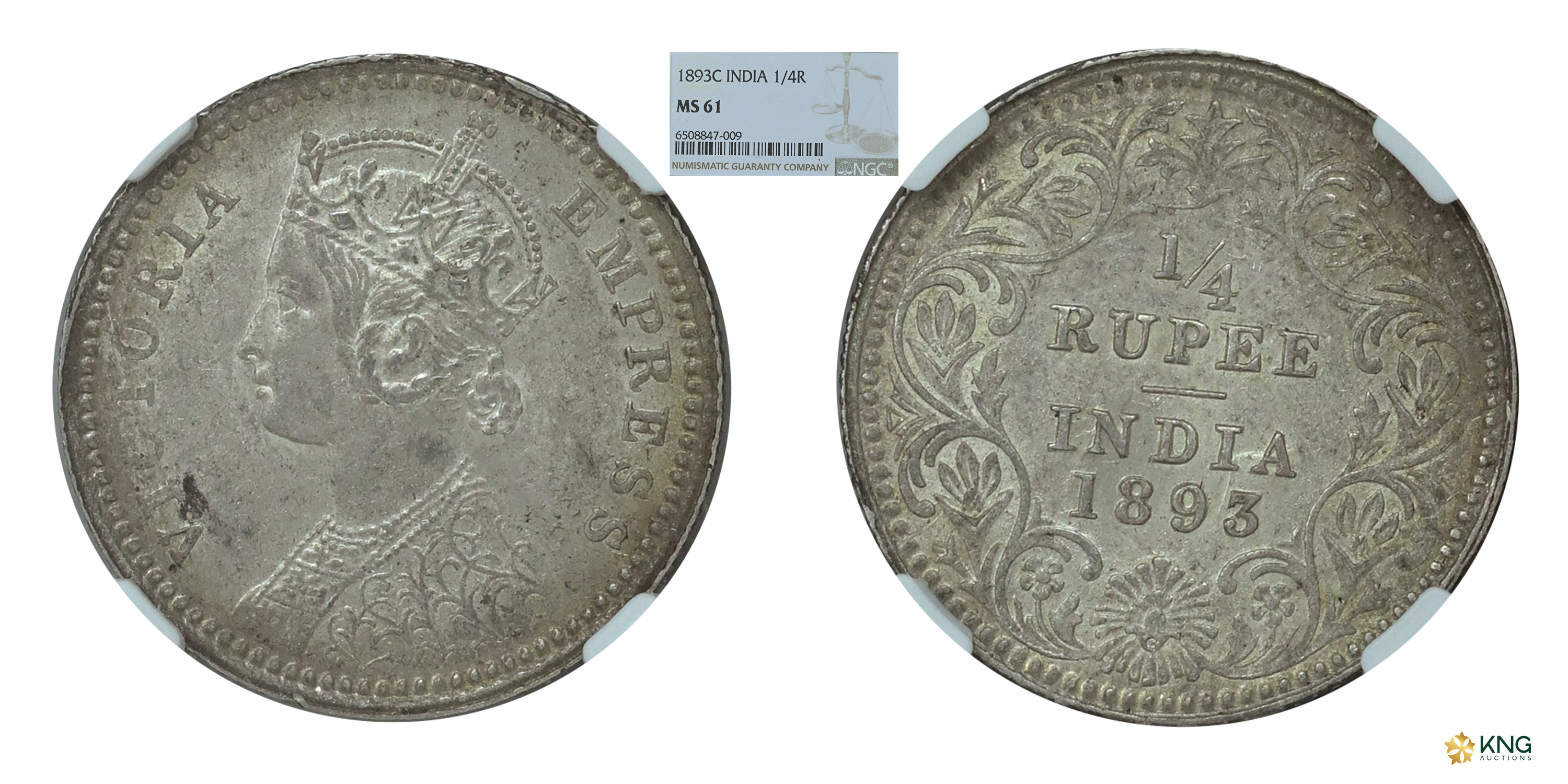 British India, Victoria Empress , silver ¼ rupee , 1893 , Calcutta mint, with “C” mintmark