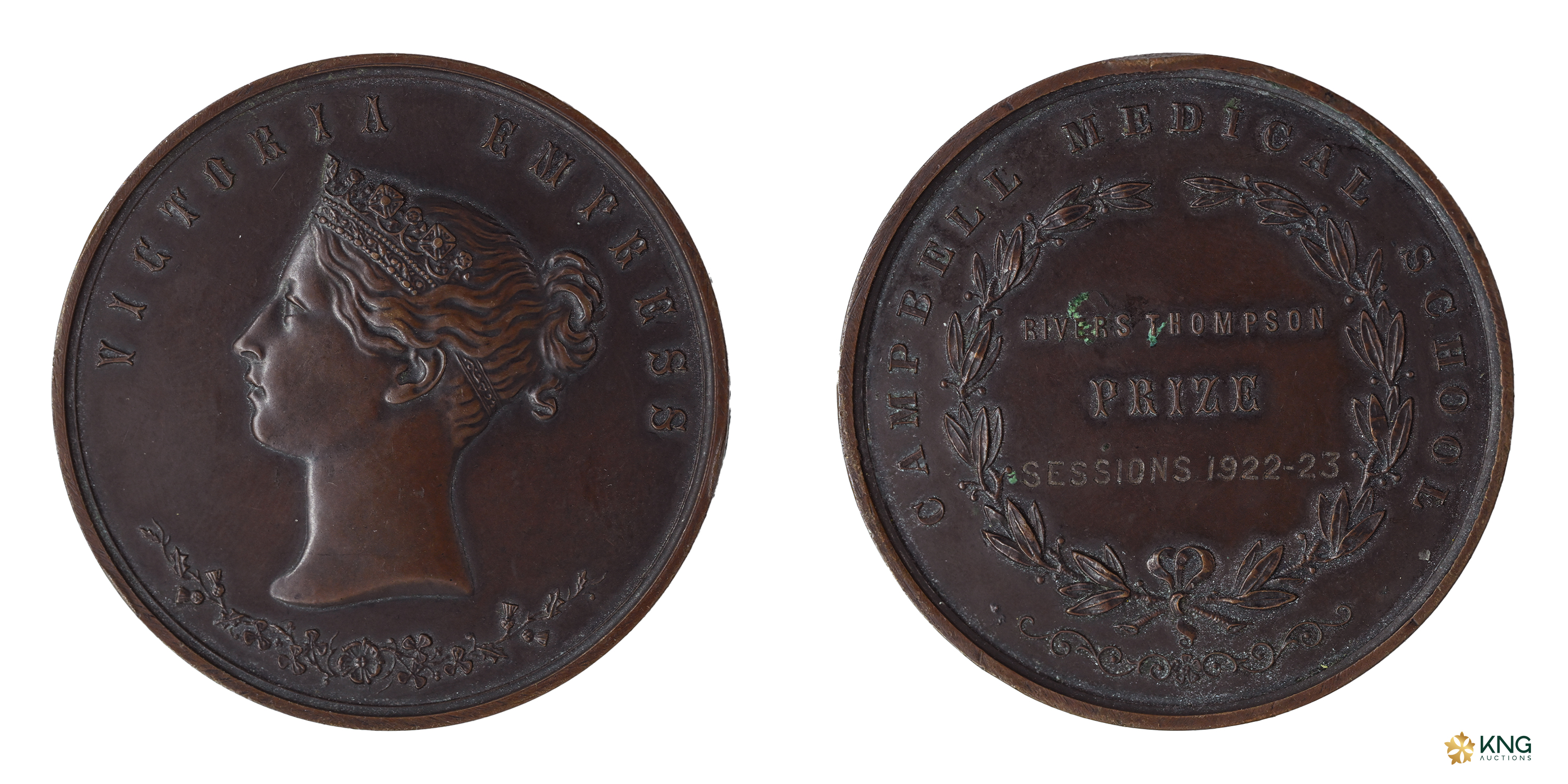 British India, Victoria Empress , bronze prize medal (36.94 g, 43.13 mm), awarded by Campb