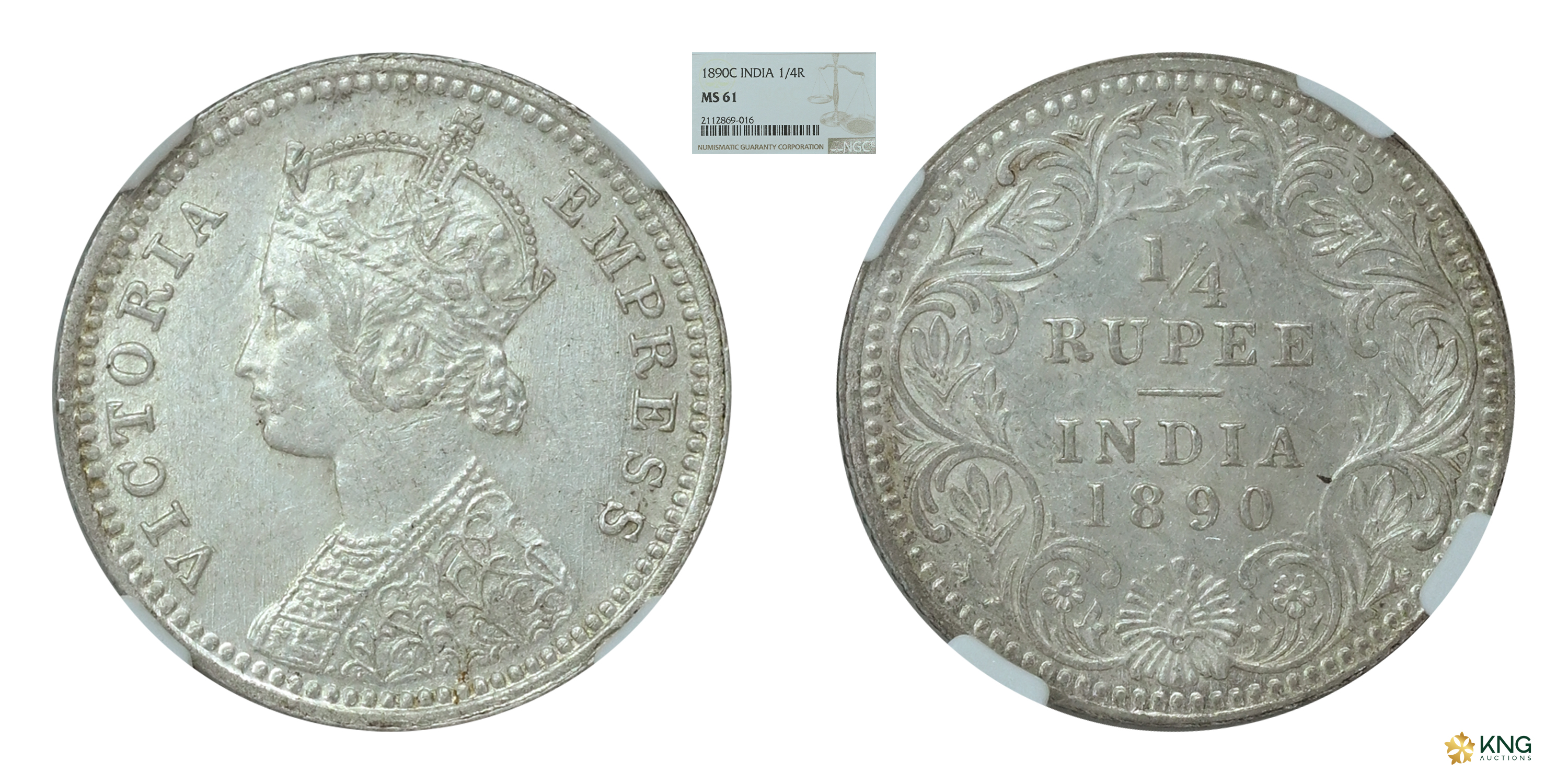 British India, Victoria Empress , silver ¼ rupee , 1890 , Calcutta mint, with “C” mintmark