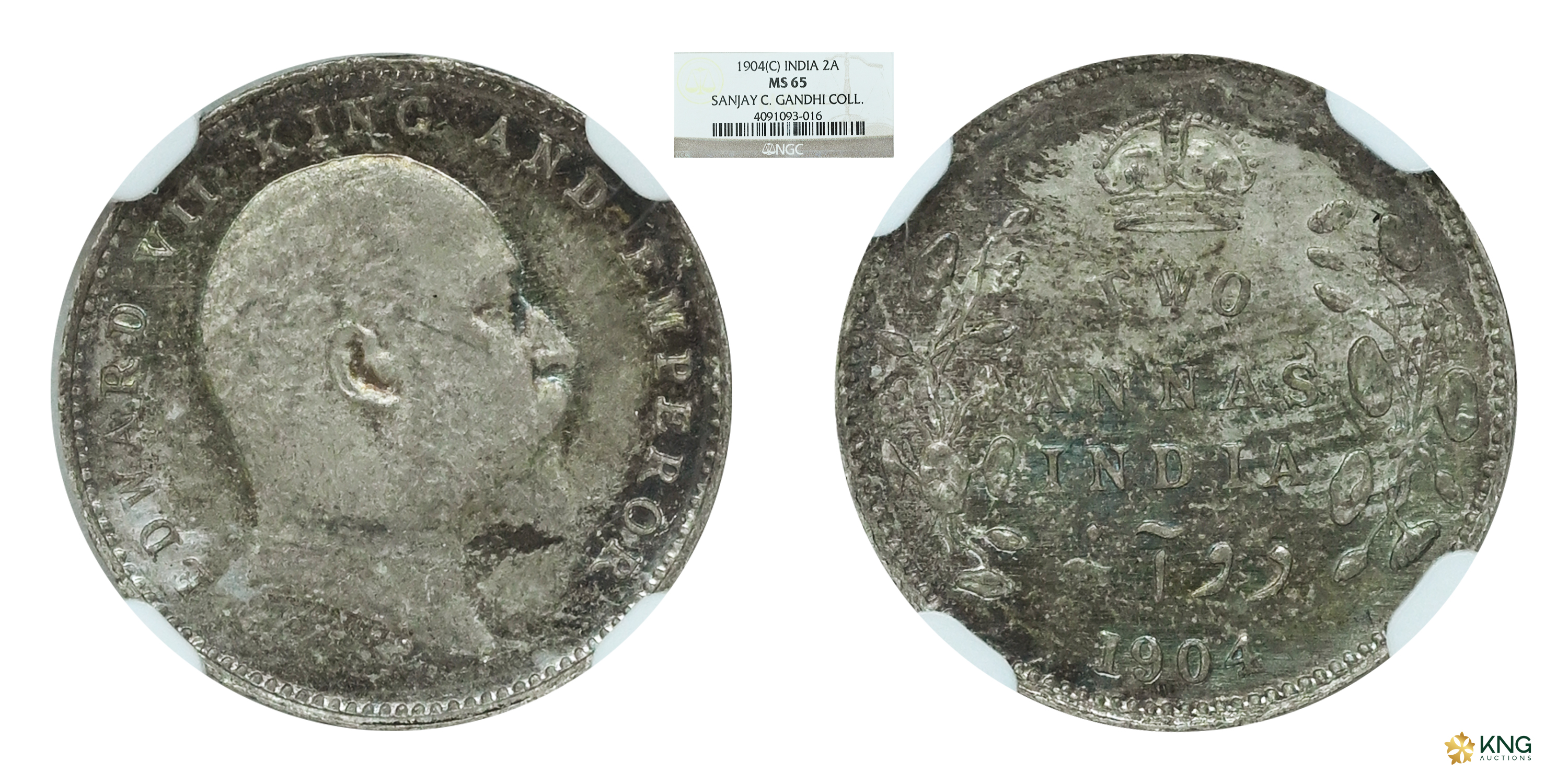 British India, Edward VII, King and Emperor , silver two annas , 1904 , Calcutta mint, wit