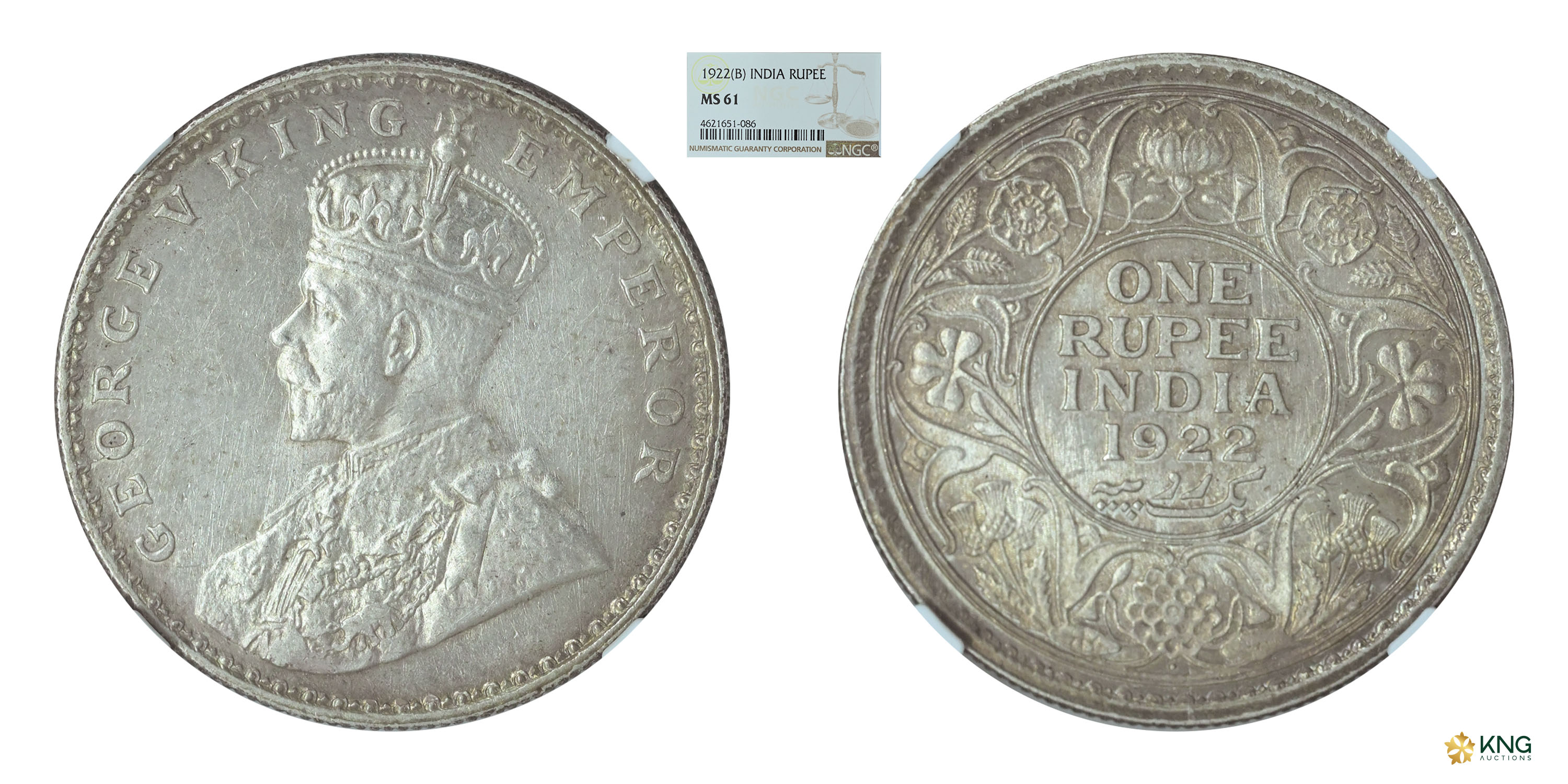 George V, King Emperor , silver rupee , 1922 , Bombay mint. PR# 227 / S&amp;W# 8.54 / KM# 