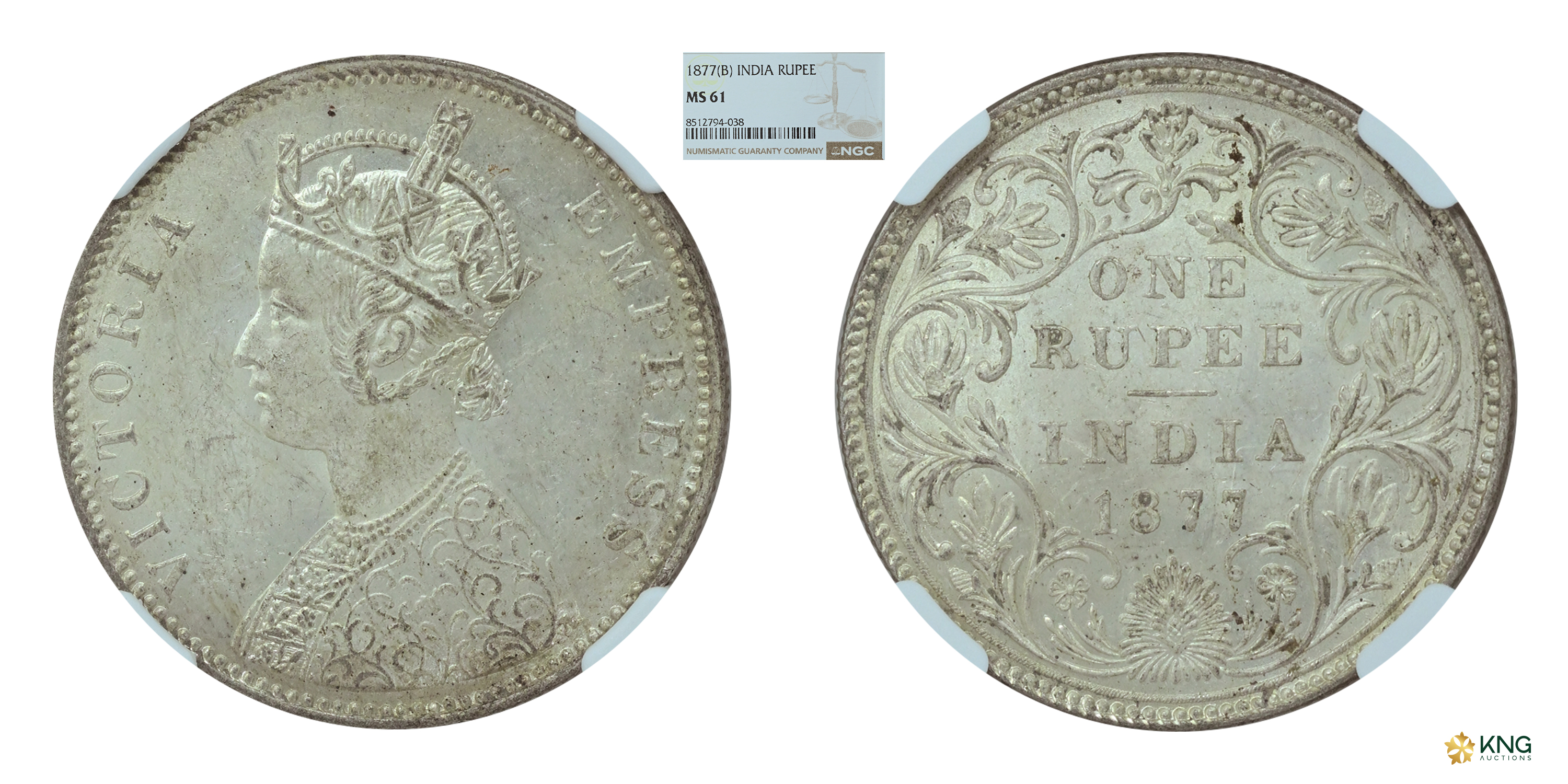 British India, Victoria Empress , silver rupee , 1877 , Bombay mint, with dot mint mark. P