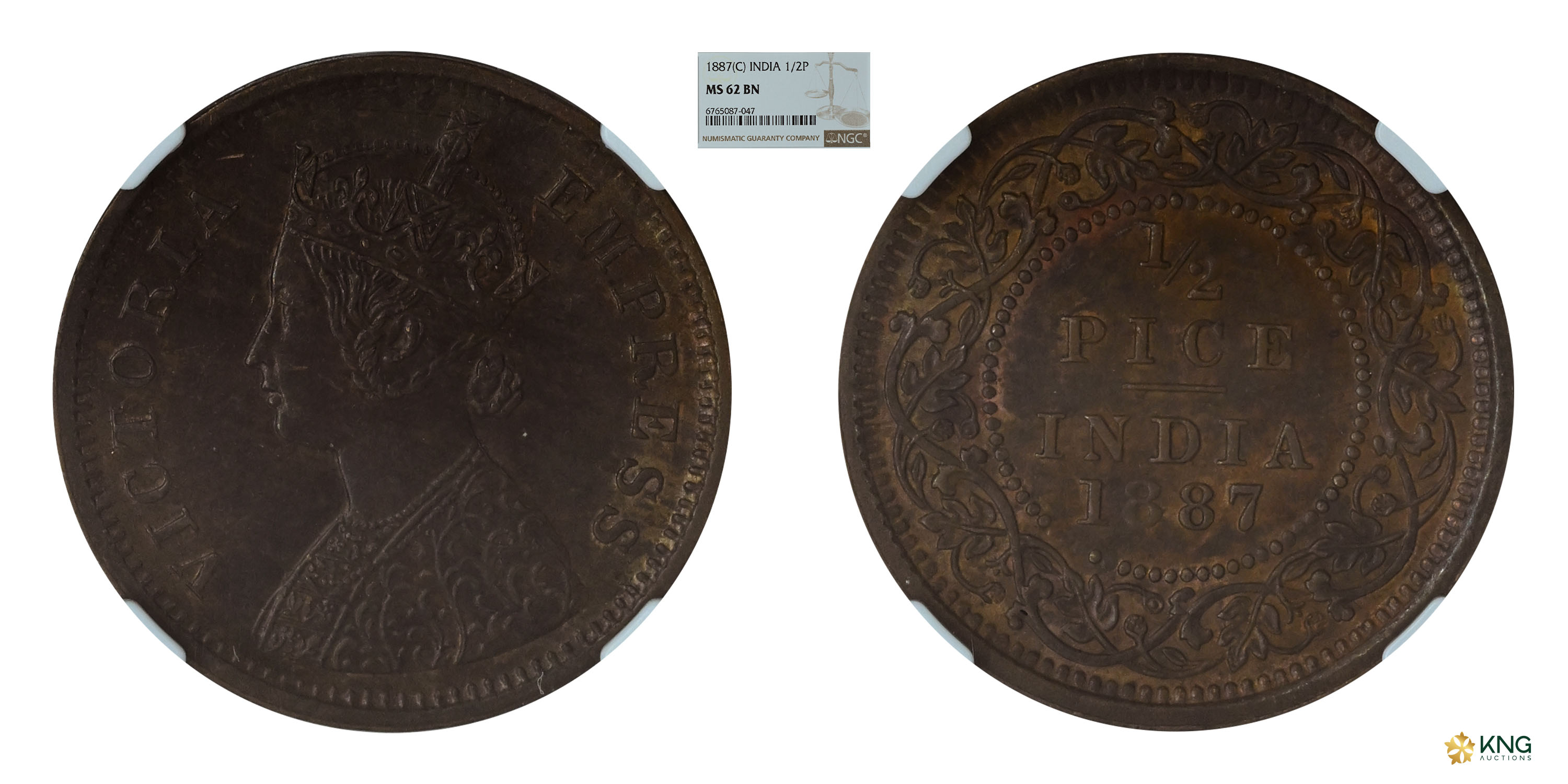 British India , Victoria Empress , copper ½ pice , 1887, Calcutta mint . PR# 719 / S&amp;W