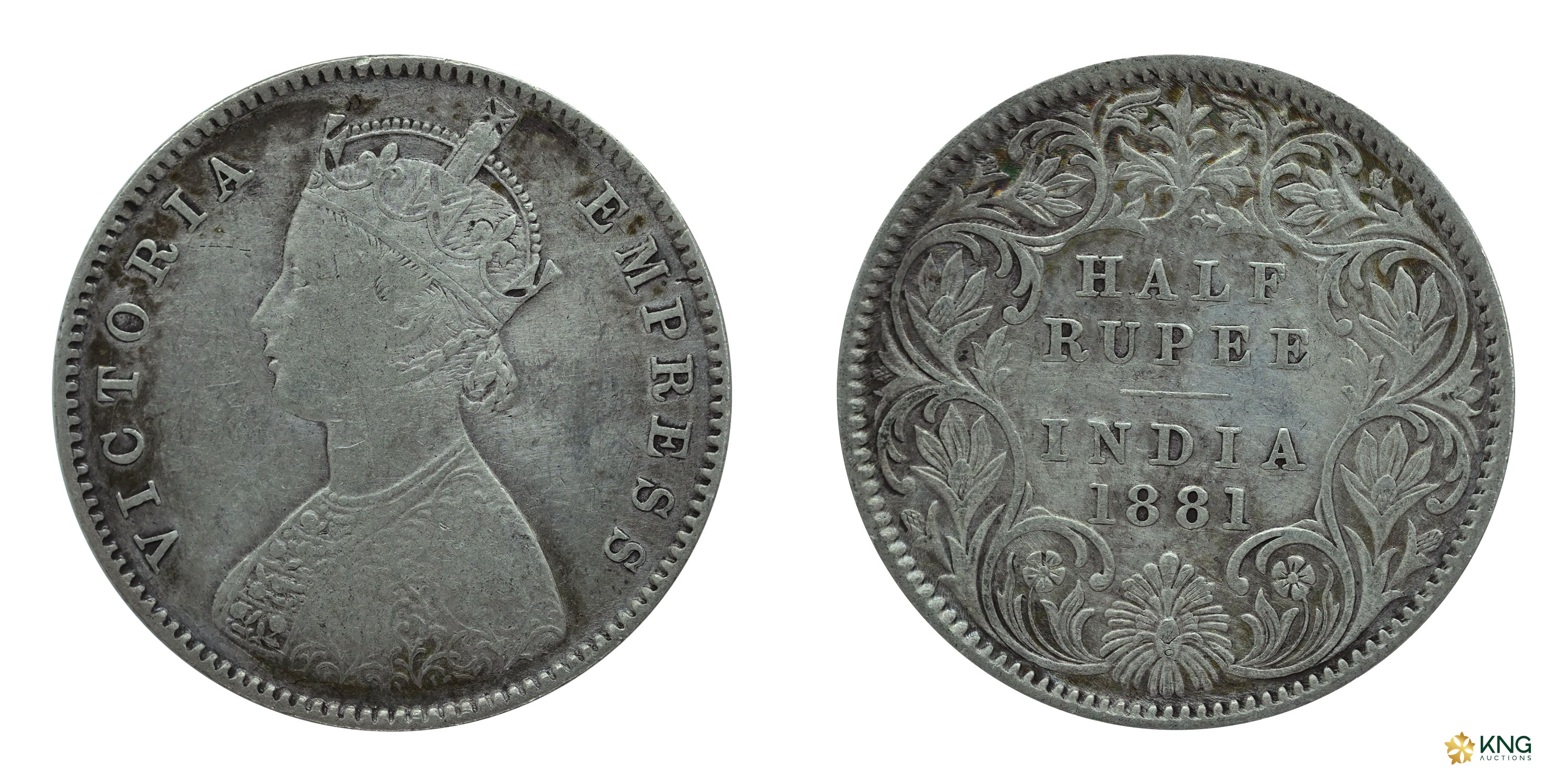 British India , Victoria Empress , silver ½ rupee (5.75 g, 24.30 mm), 1881, Calcutta mint 