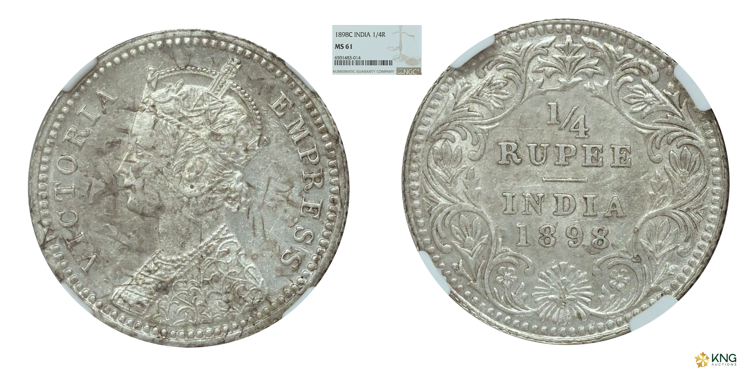 British India, Victoria Empress , silver ¼ rupee, 1898 , Calcutta mint, with “C” mintmark.