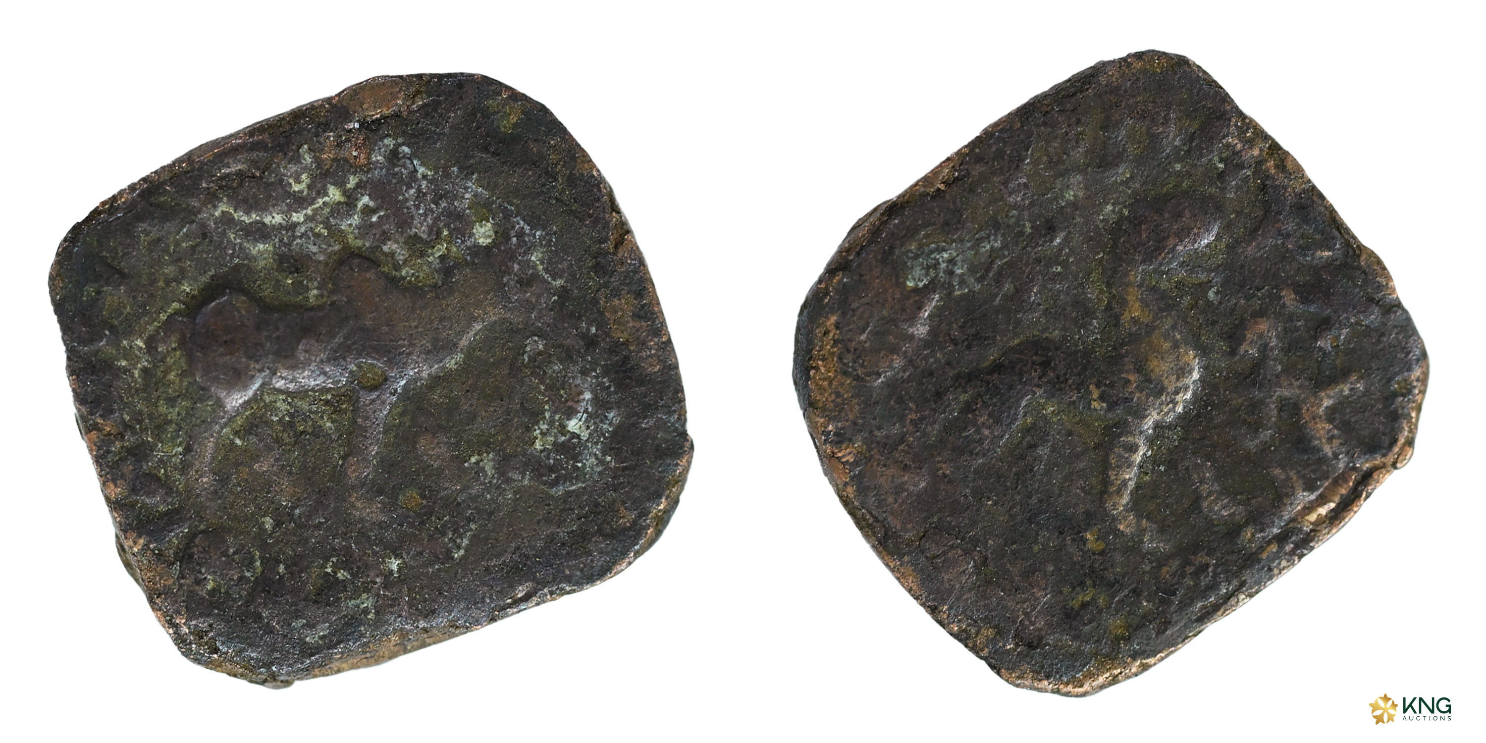 Indo-Scythians, Azes II , copper drachm (1.38 g, 12.63 × 11.56 mm). Obv: Humped bull walki