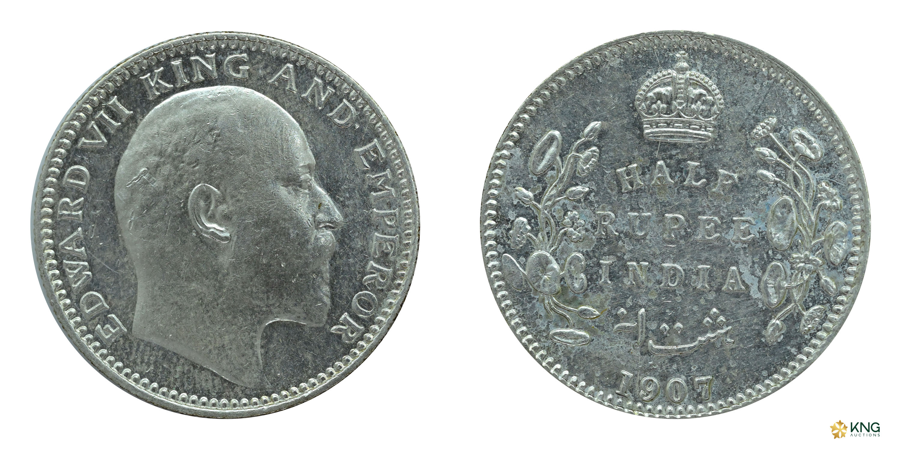 British India , Edward VII, King &amp; Emperor , silver ½ rupee (5.78 g, 24.47 mm), 1907, 