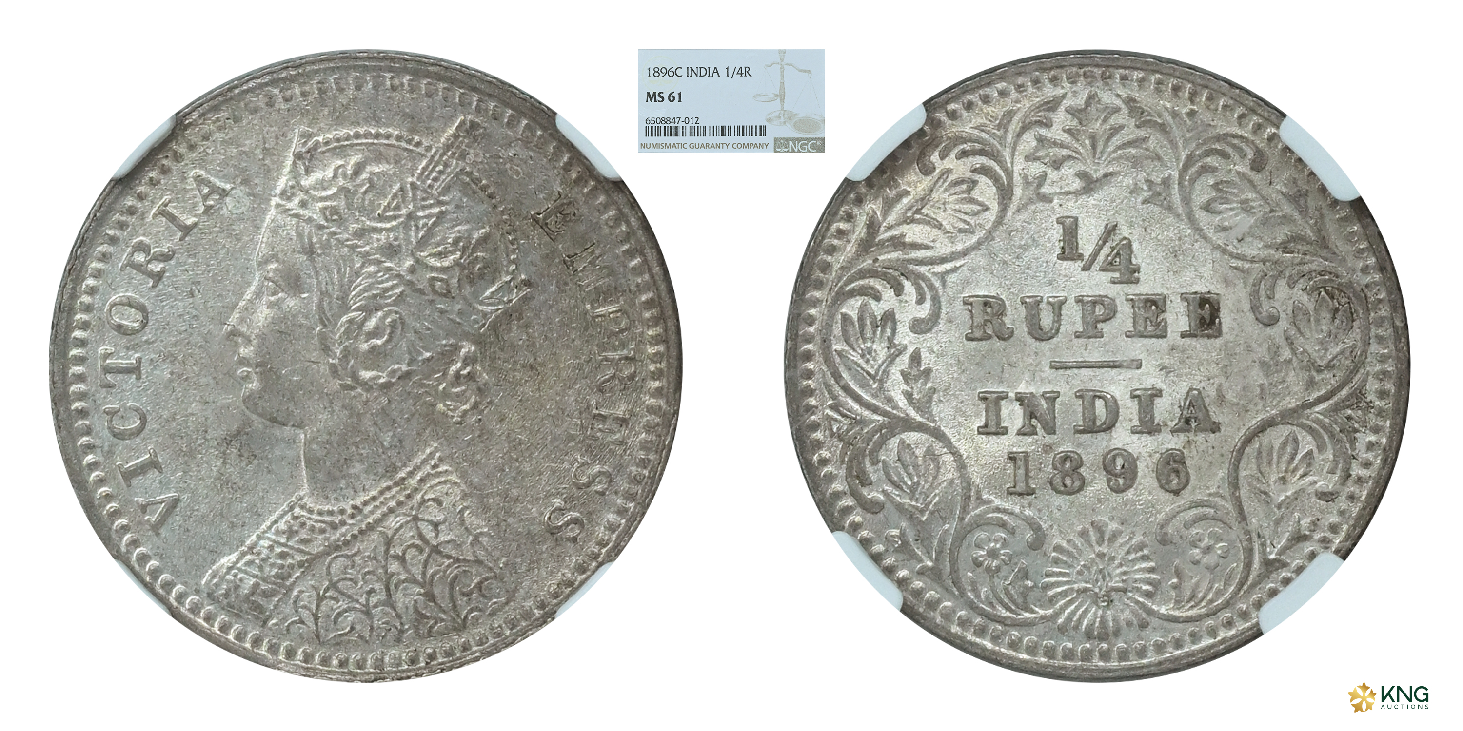 British India, Victoria Empress , silver ¼ rupee , 1896 , Calcutta mint, with “C” mintmark