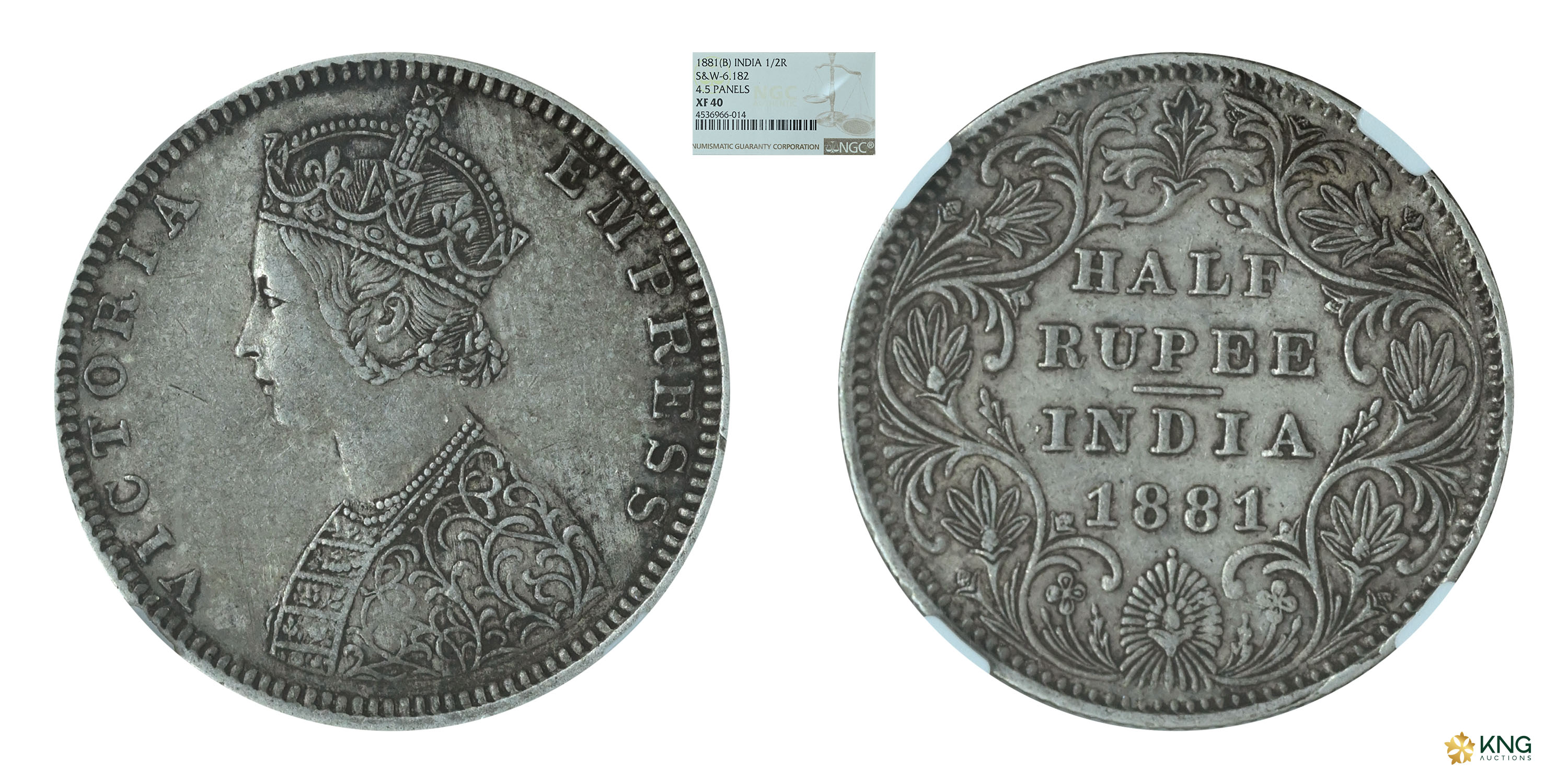 British India , Victoria Empress , silver ½ rupee , 1881, Bombay mint , B/II, Bead. PR# 28