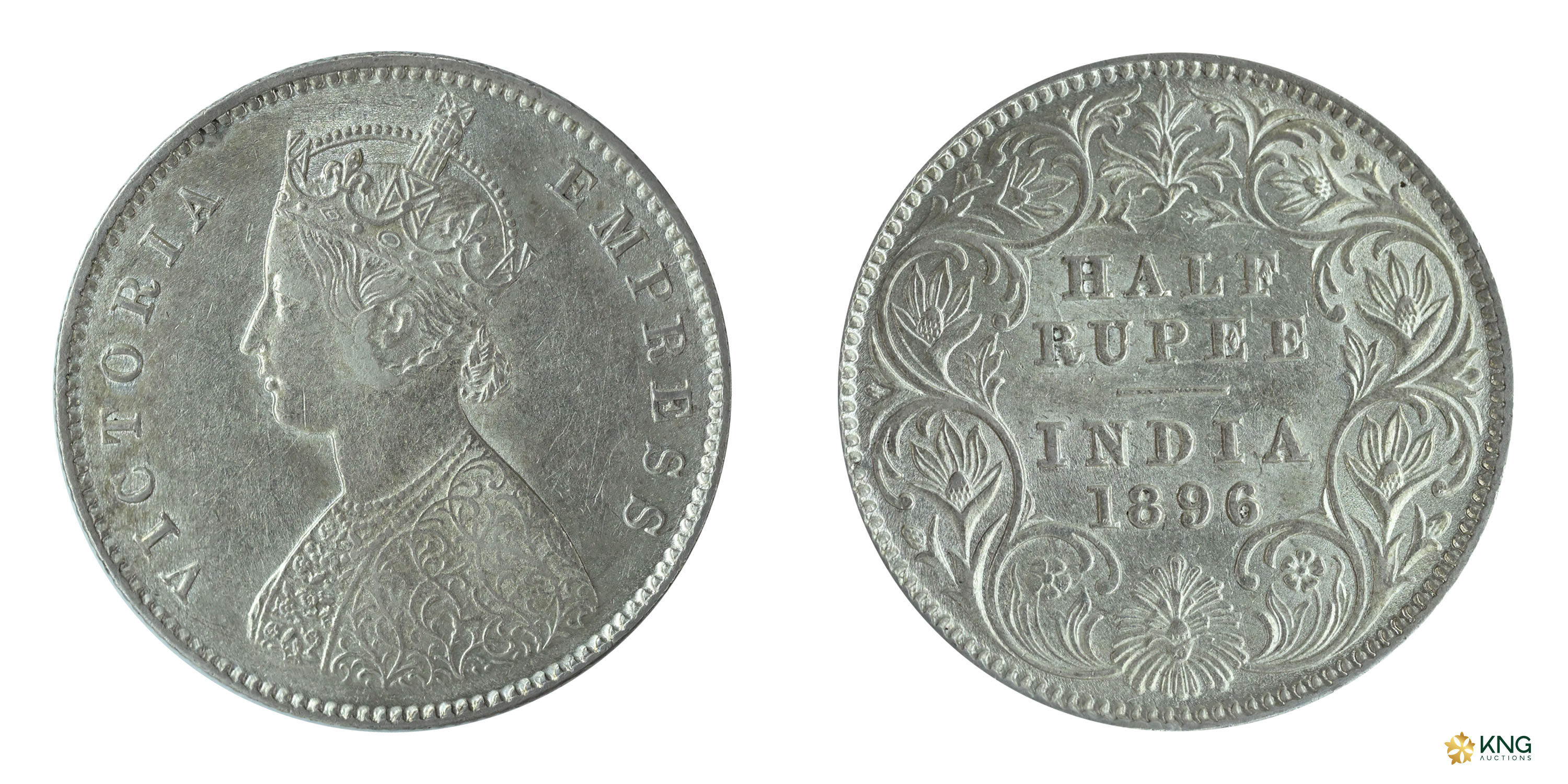 British India , Victoria Empress , silver ½ rupee (5.80 g, 24.29 mm), 1896, Calcutta mint 