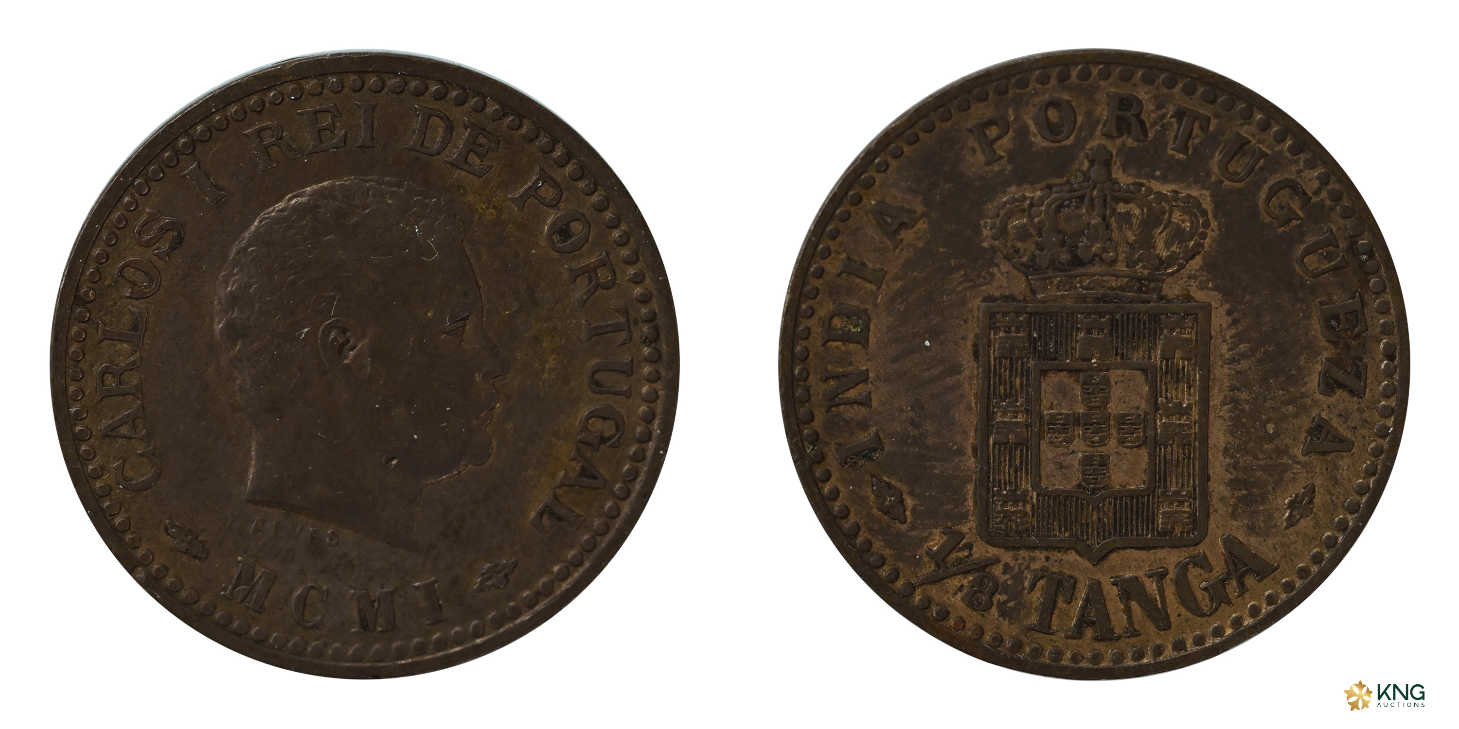 Indo-Portuguese, Portuguese Administration, Carlos I (AD 1889–1908), bronze ⅛ tanga (3.09 