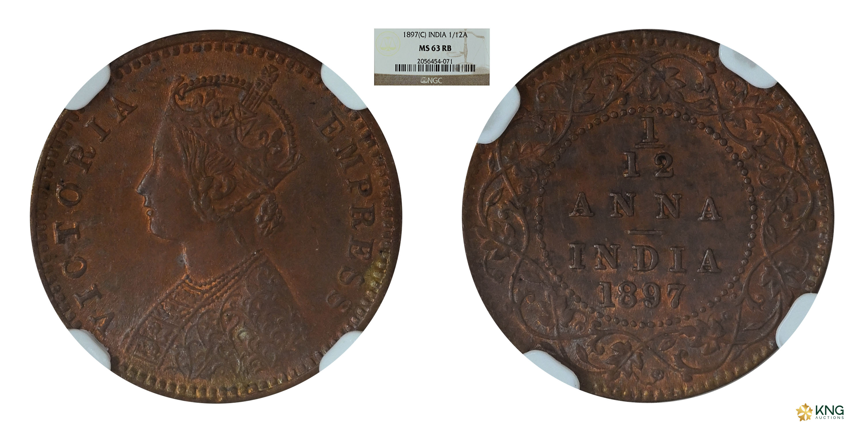 British India , Victoria Empress , copper 1/12 anna , 1897, Calcutta mint . PR# 802 / S&am