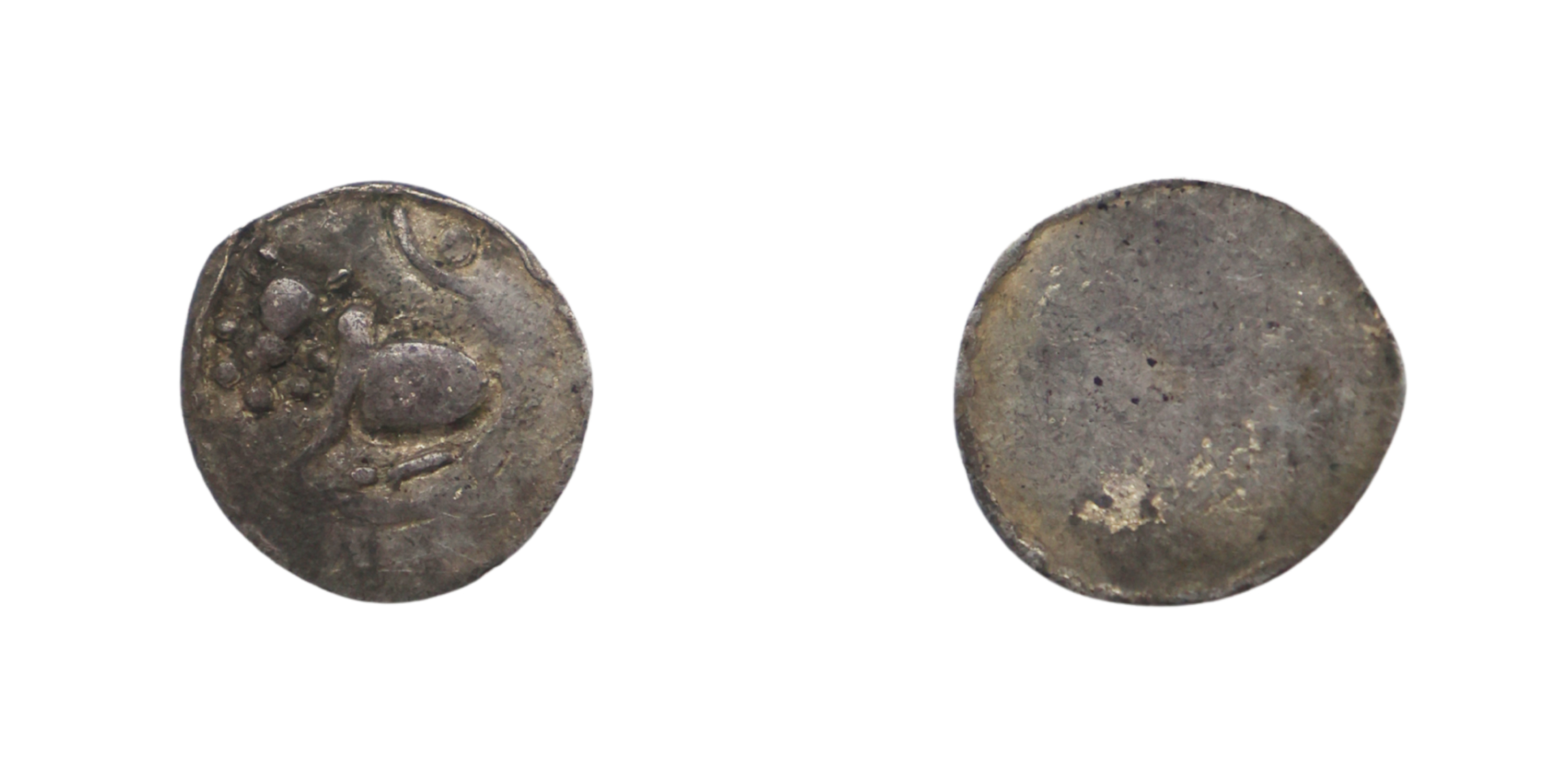 Harikela series, Anonymous Silver 1/16 unit, 0.39g, Obv: Recumbent bull facing left, with