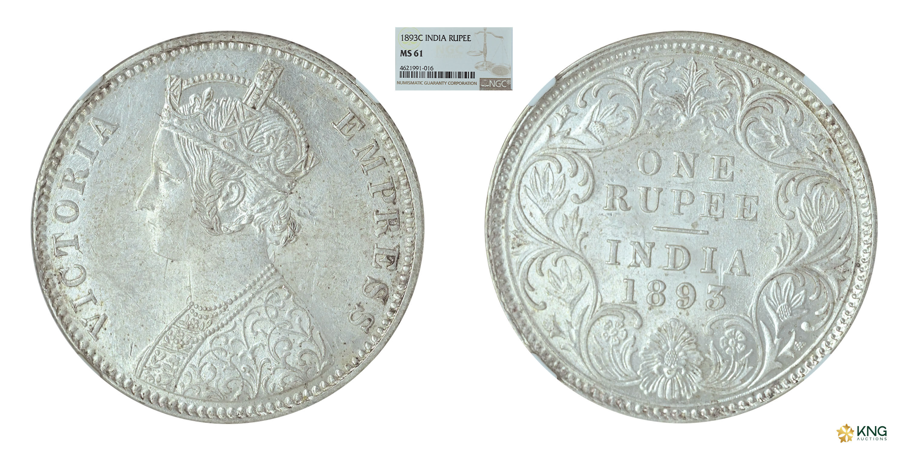 British India, Victoria Empress , silver rupee , 1893 , Calcutta mint, Obv. C3 / Rev. I , 