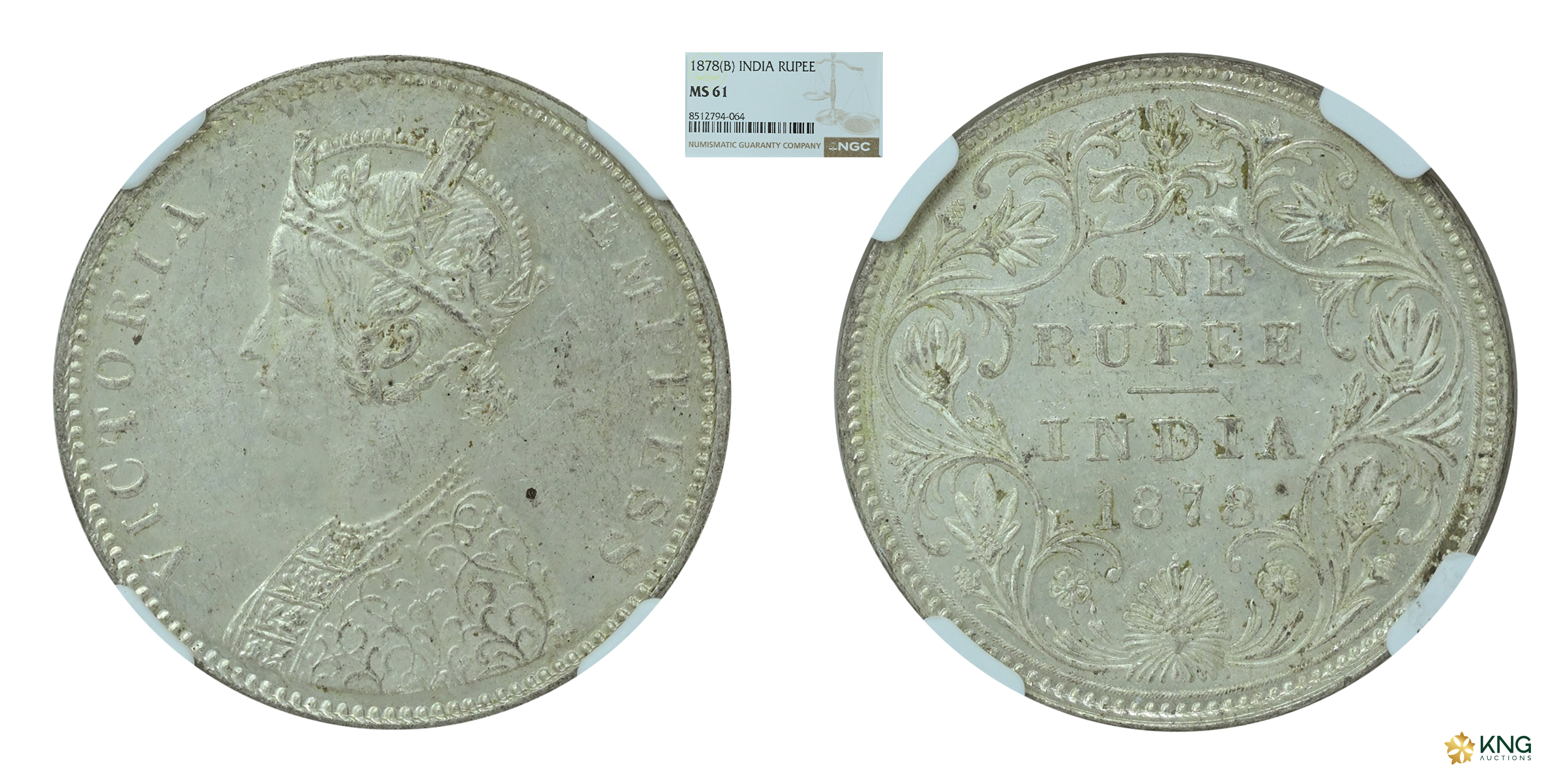 British India, Victoria Empress , silver rupee , 1878 , Bombay mint, with dot mint mark. P