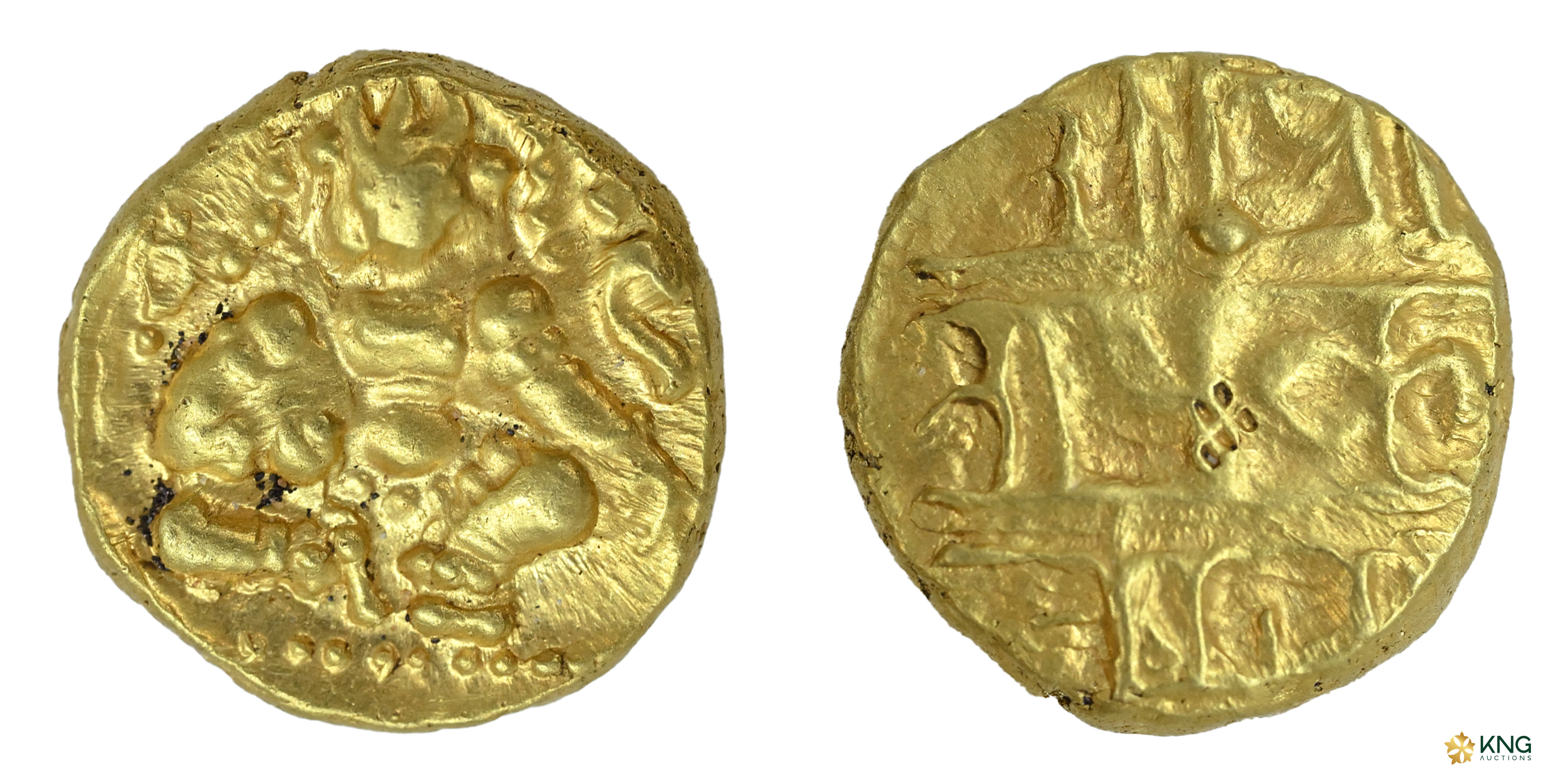 Vijayanagar Empire, Nayakas of Chitradurga , gold Durgi pagoda (3.37 g, 12.30 mm). Obv: Kr