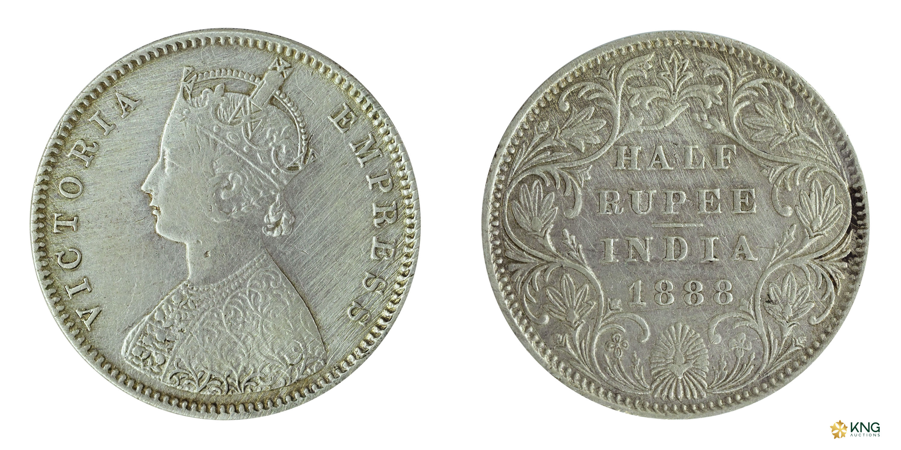 British India , Victoria Empress , silver ½ rupee , 1888, Bombay mint , A/II, B raised. PR