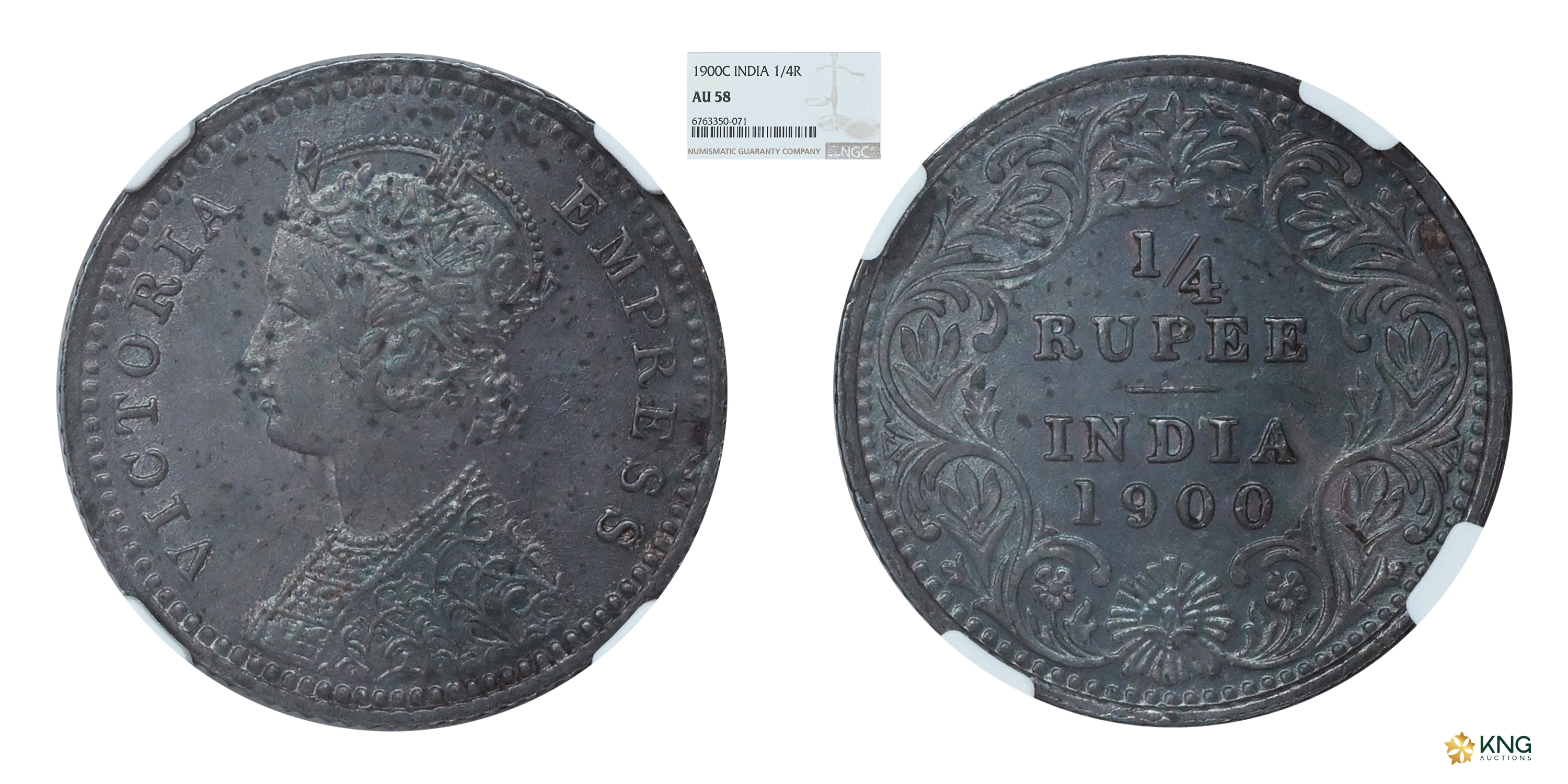 British India, Victoria Empress , silver ¼ rupee , 1900 , Calcutta mint, with “C” mintmark
