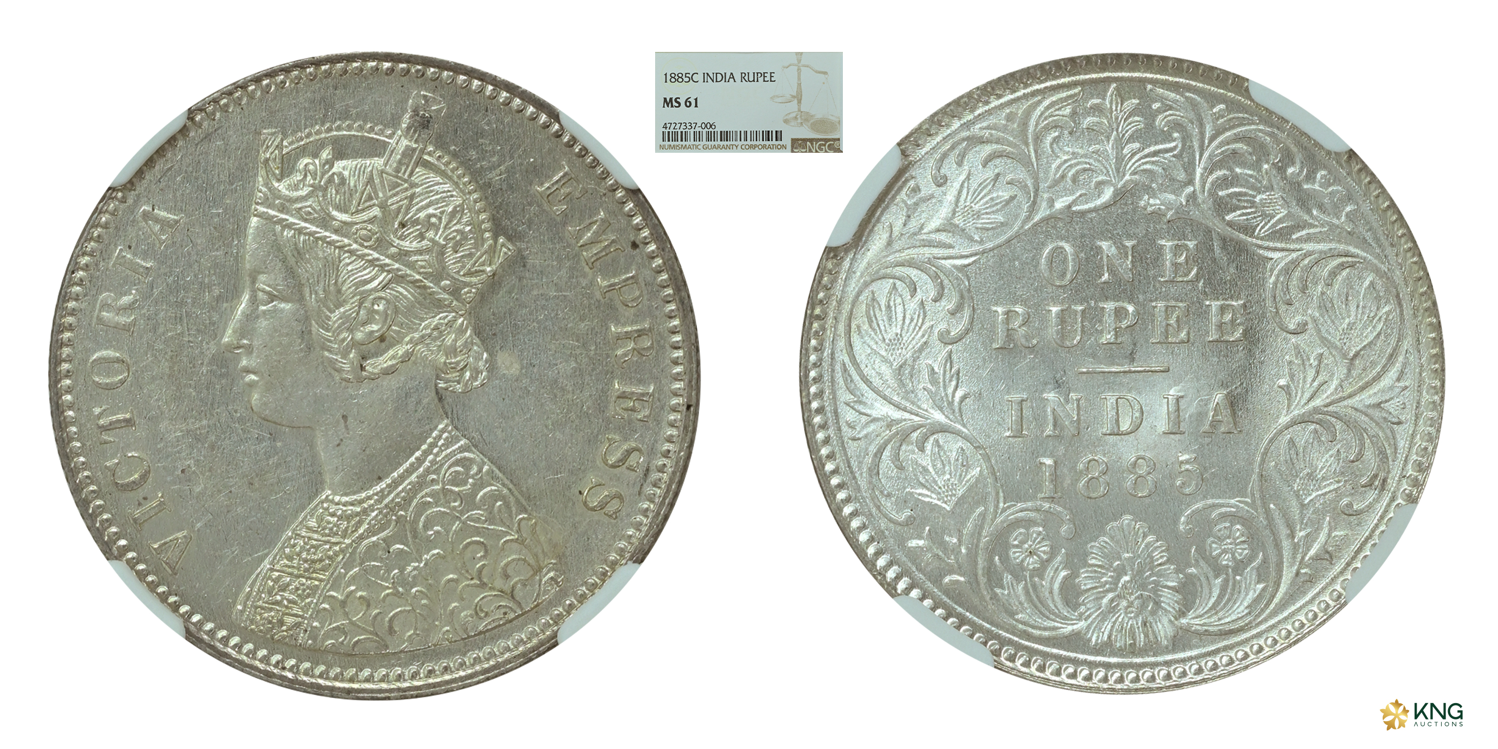 British India, Victoria Empress , silver rupee , 1885 , Calcutta mint, with “C” mintmark. 