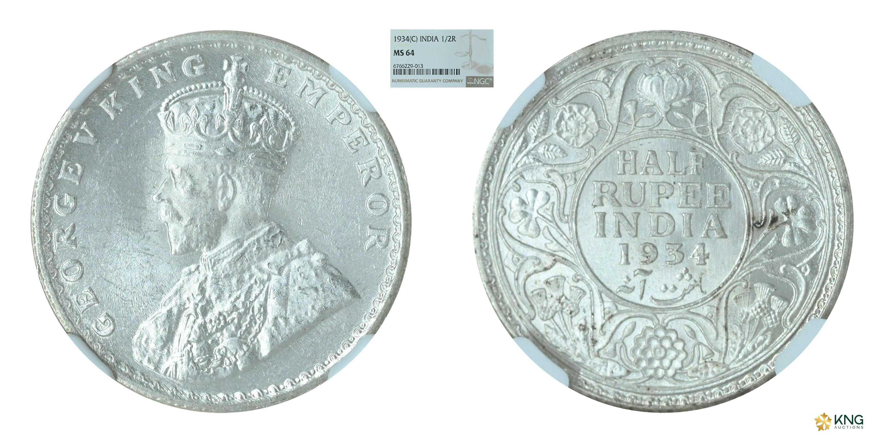 British India , George V, King Emperor , silver ½ rupee , 1934, Calcutta mint . PR# 334 / 