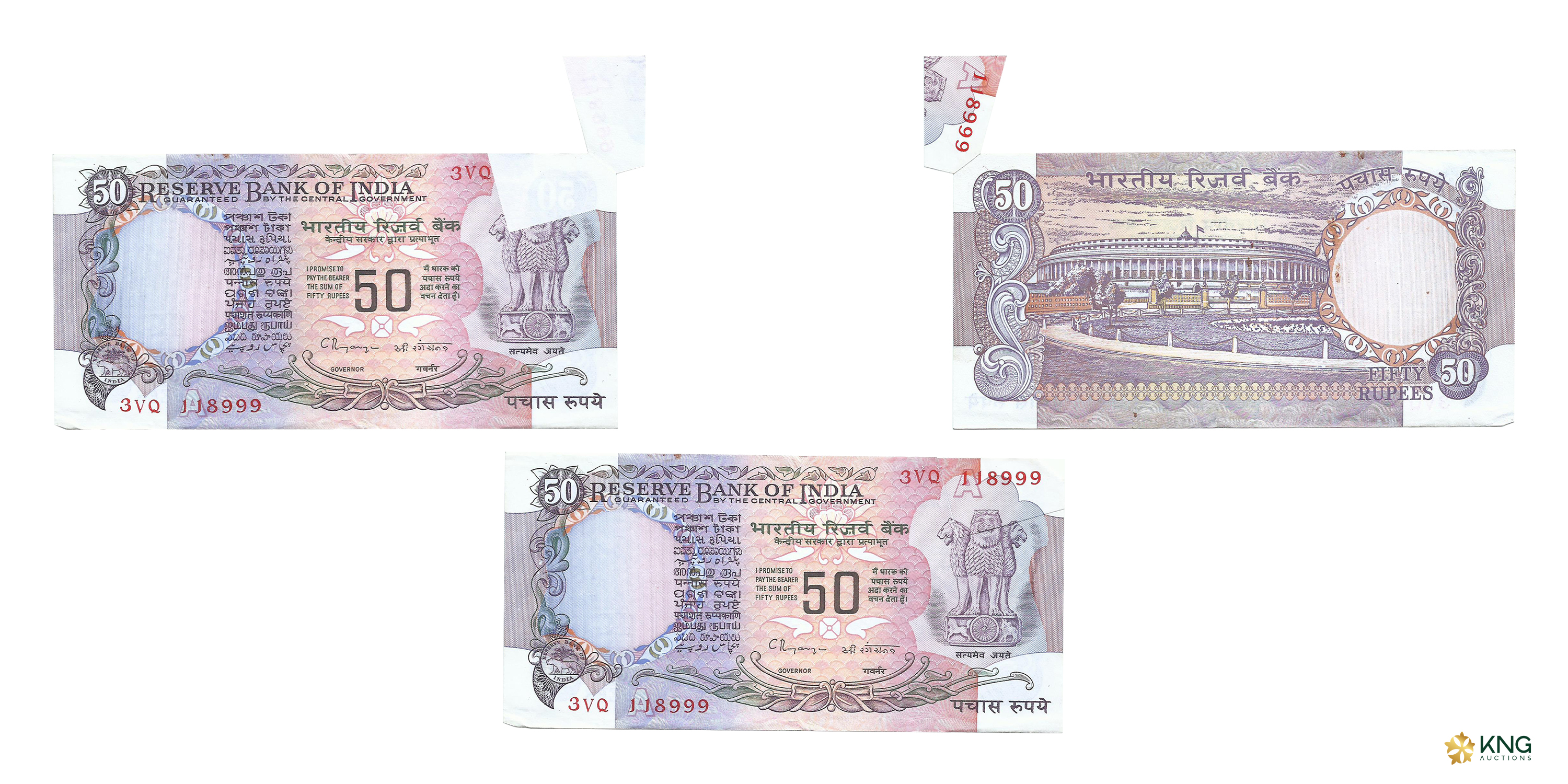 Republic India , error 50 rupees , signed by C. Rangarajan . Error: Butterfly fold printin