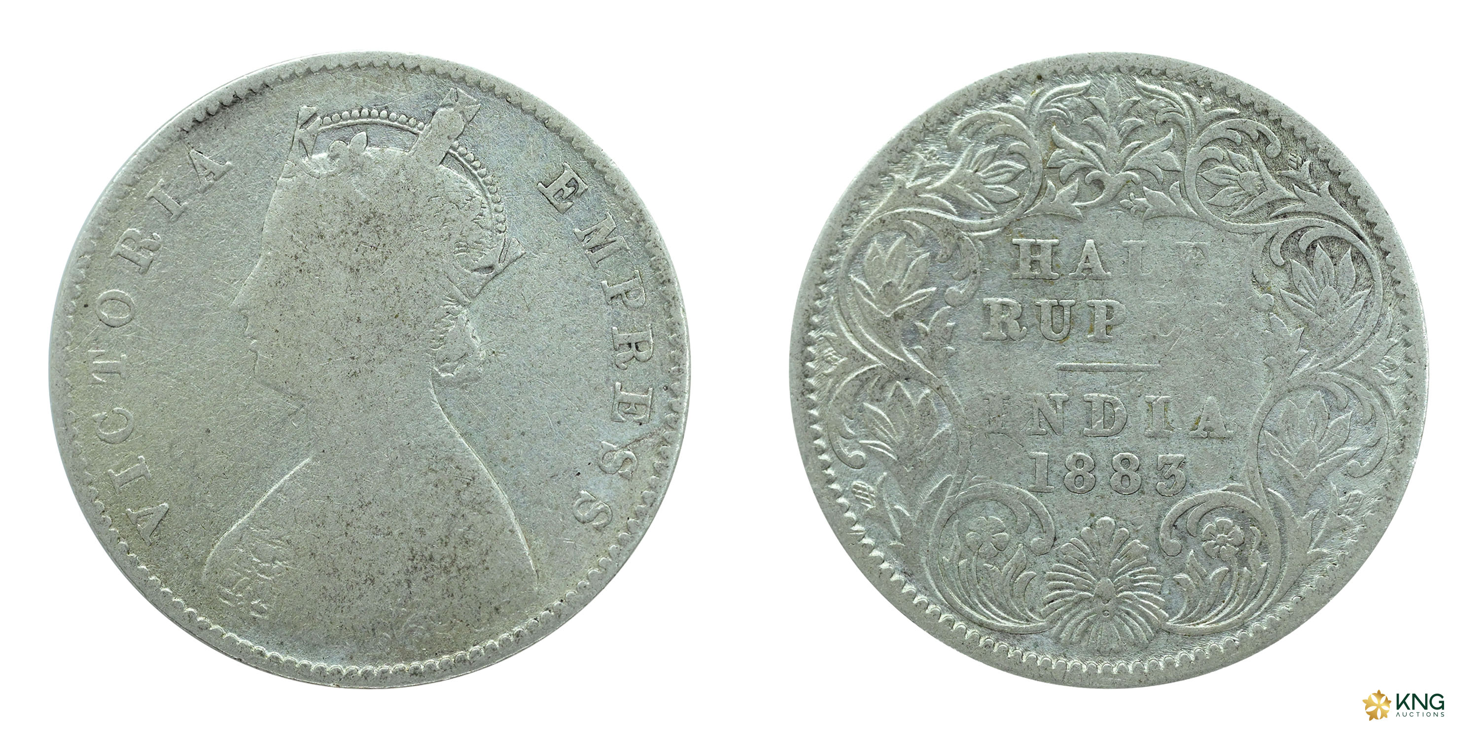 British India , Victoria Empress , silver ½ rupee (5.58 g, 24.19 mm), 1883, Calcutta mint 
