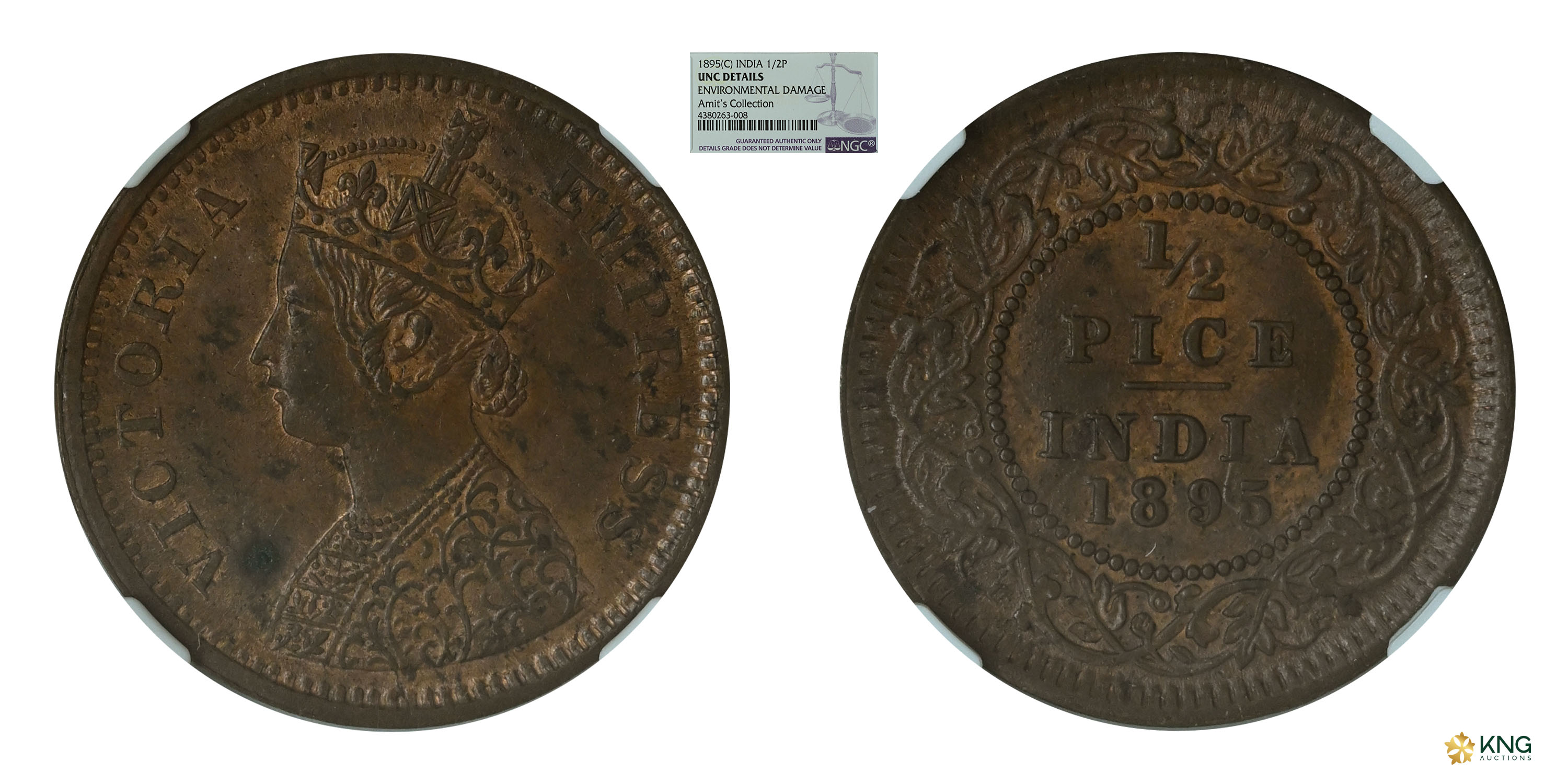 British India , Victoria Empress , copper ½ pice , 1895, Calcutta mint . PR# 728 / S&amp;W