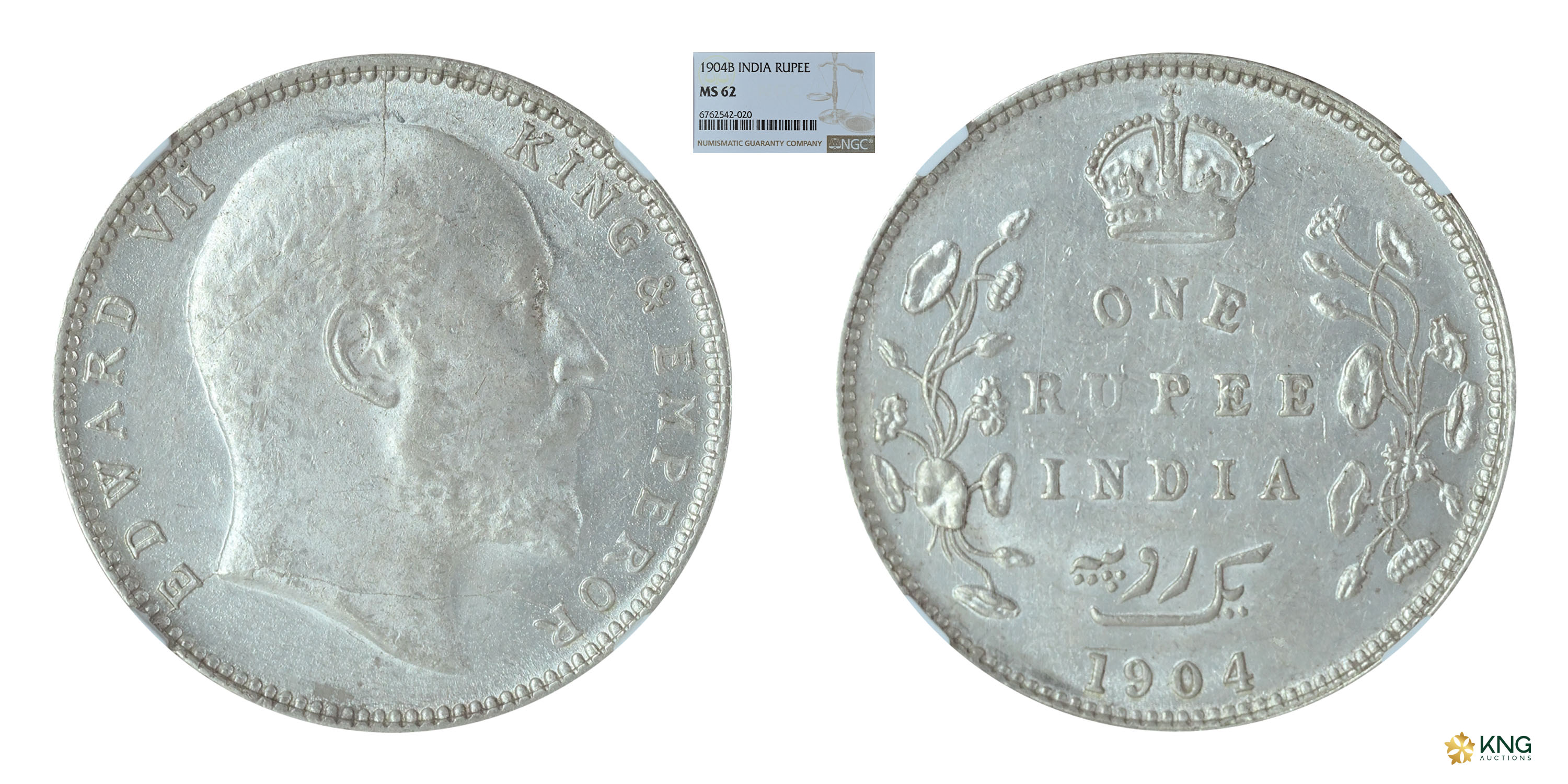 British India, Edward VII, King and Emperor , silver rupee , 1904 , Bombay mint. PR# 200 /