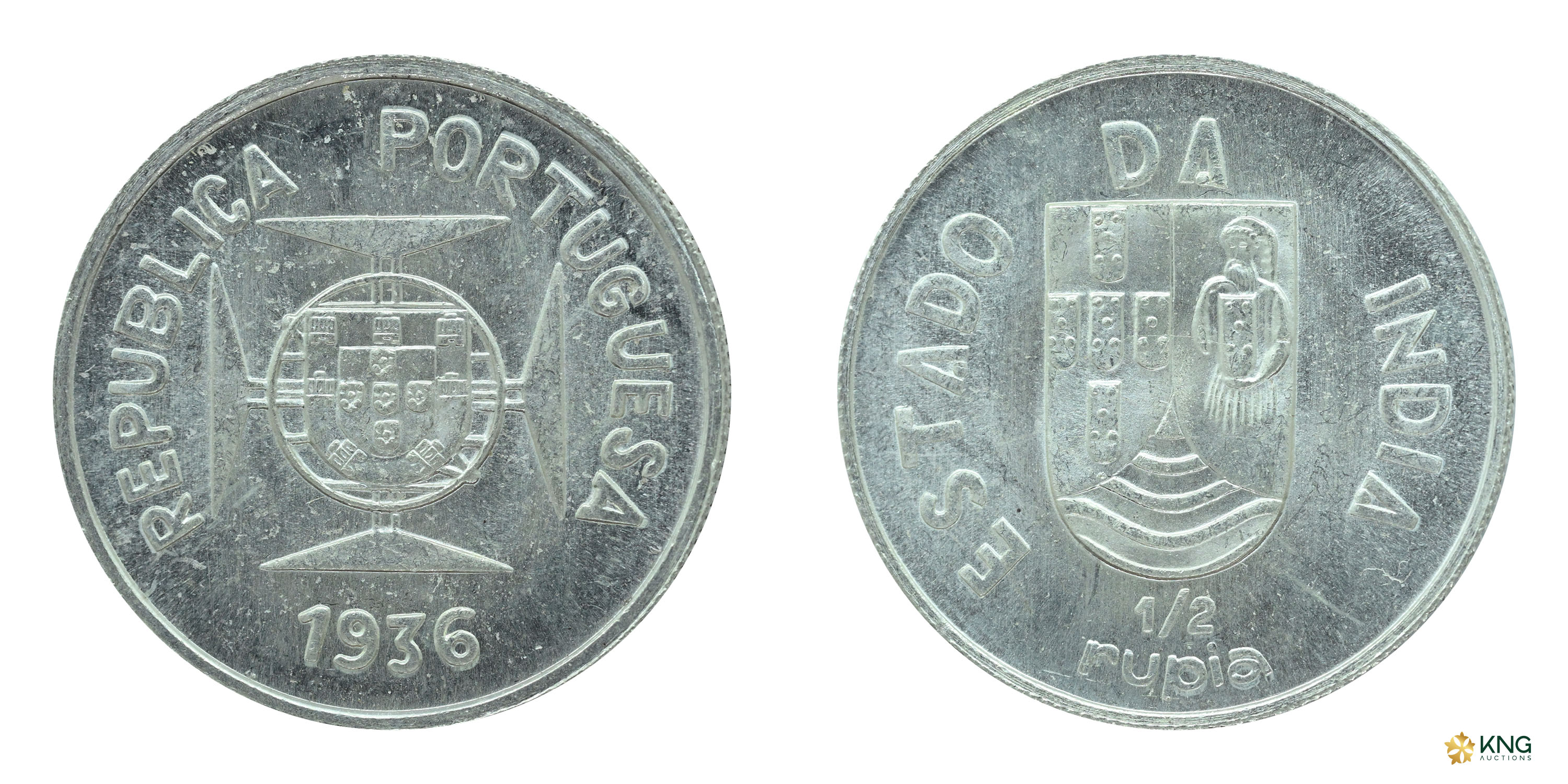 Indo-Portuguese, Portuguese Administration , silver ½ rupia (5.80g, 25.54mm), Goa mint, 19