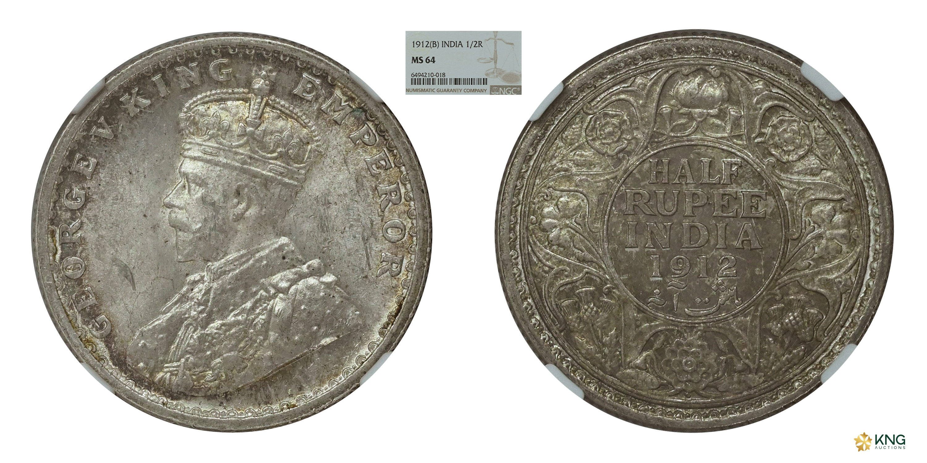 British India, George V , silver ½ rupee , 1912 , Bombay mint, dot mint mark. PR# 336 / GK