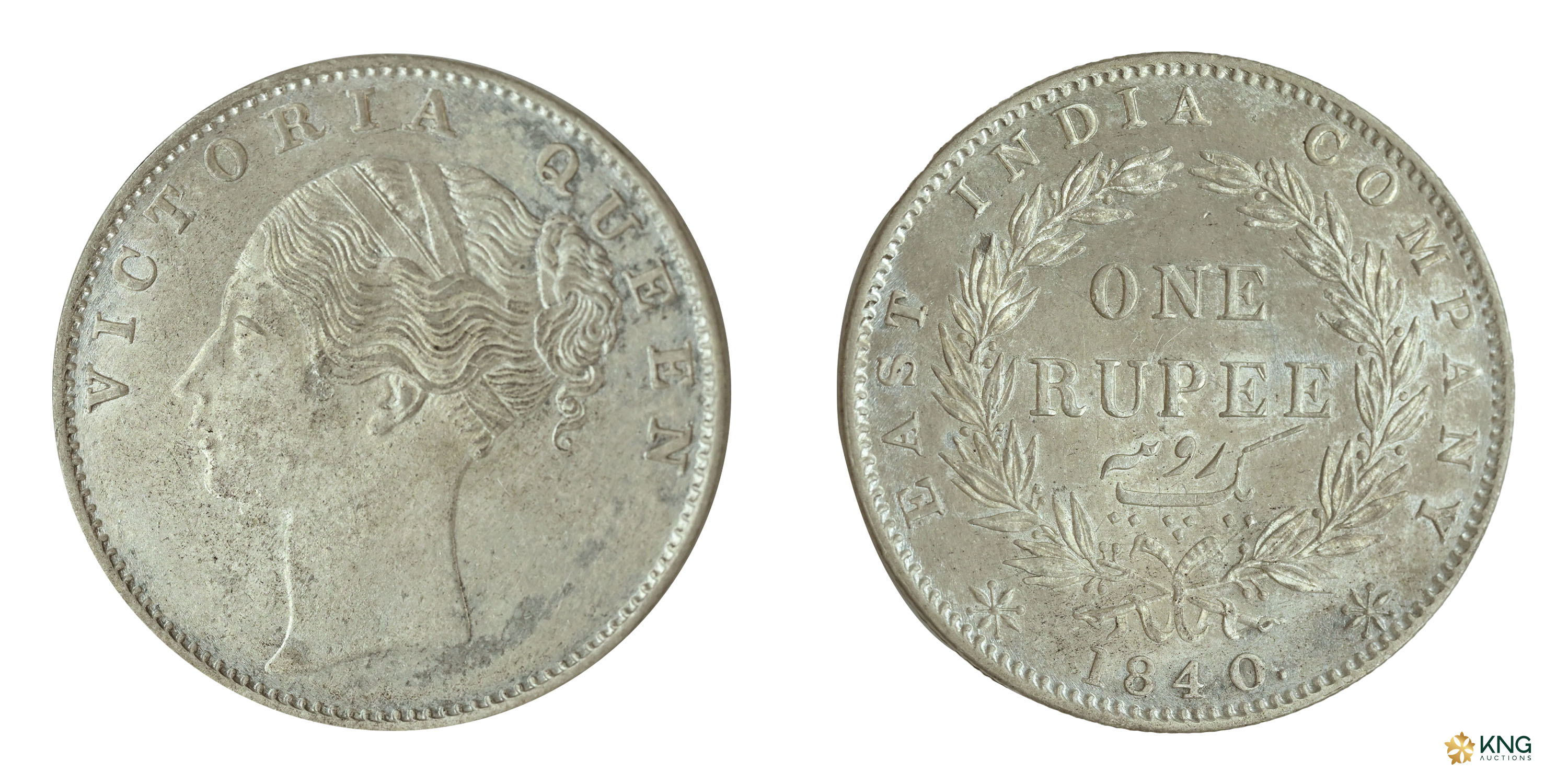 Victoria Queen , silver rupee (11.58 g, 30.99 mm), 1840, Calcutta mint , Continuous Legend