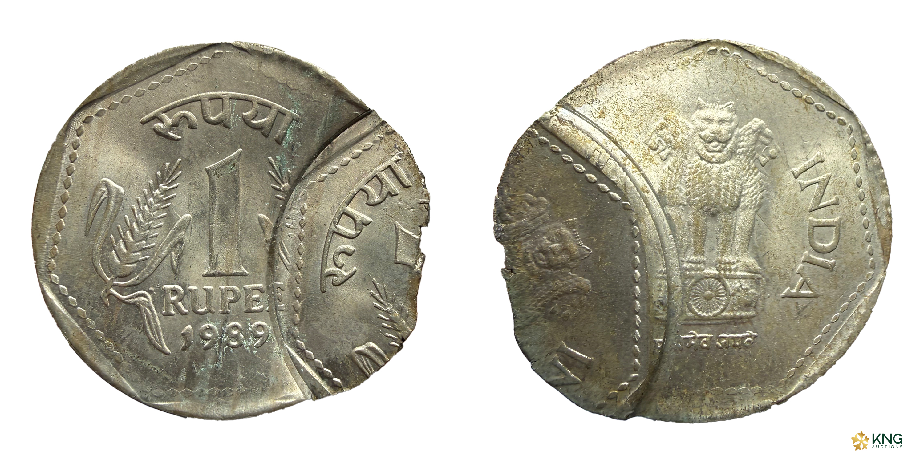 Republic India , error cupro-nickel rupee (5.13 g, 25.92 mm), 1989, Calcutta mint. Double 