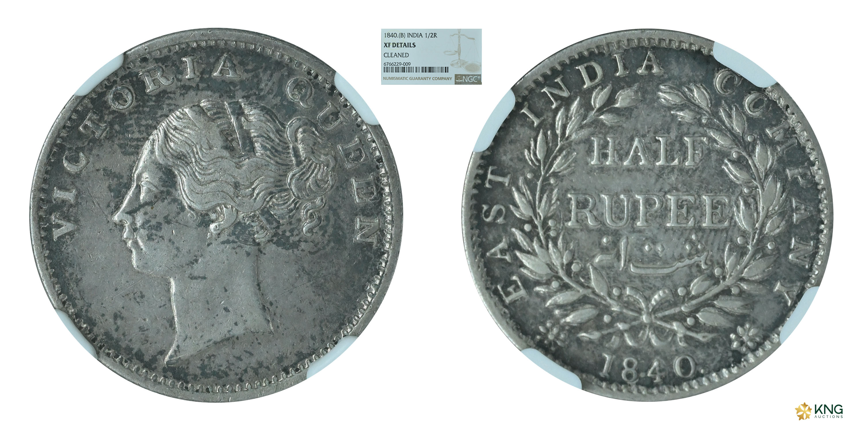 British India, Victoria Queen , Continuous Legend type, silver ½ rupee , 1840 , Calcutta m