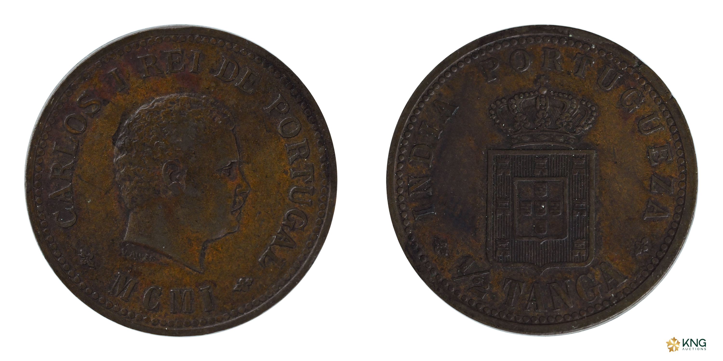 Indo-Portuguese, Portuguese Administration, Carlos I (AD 1889–1908), bronze ½ tanga (30 re