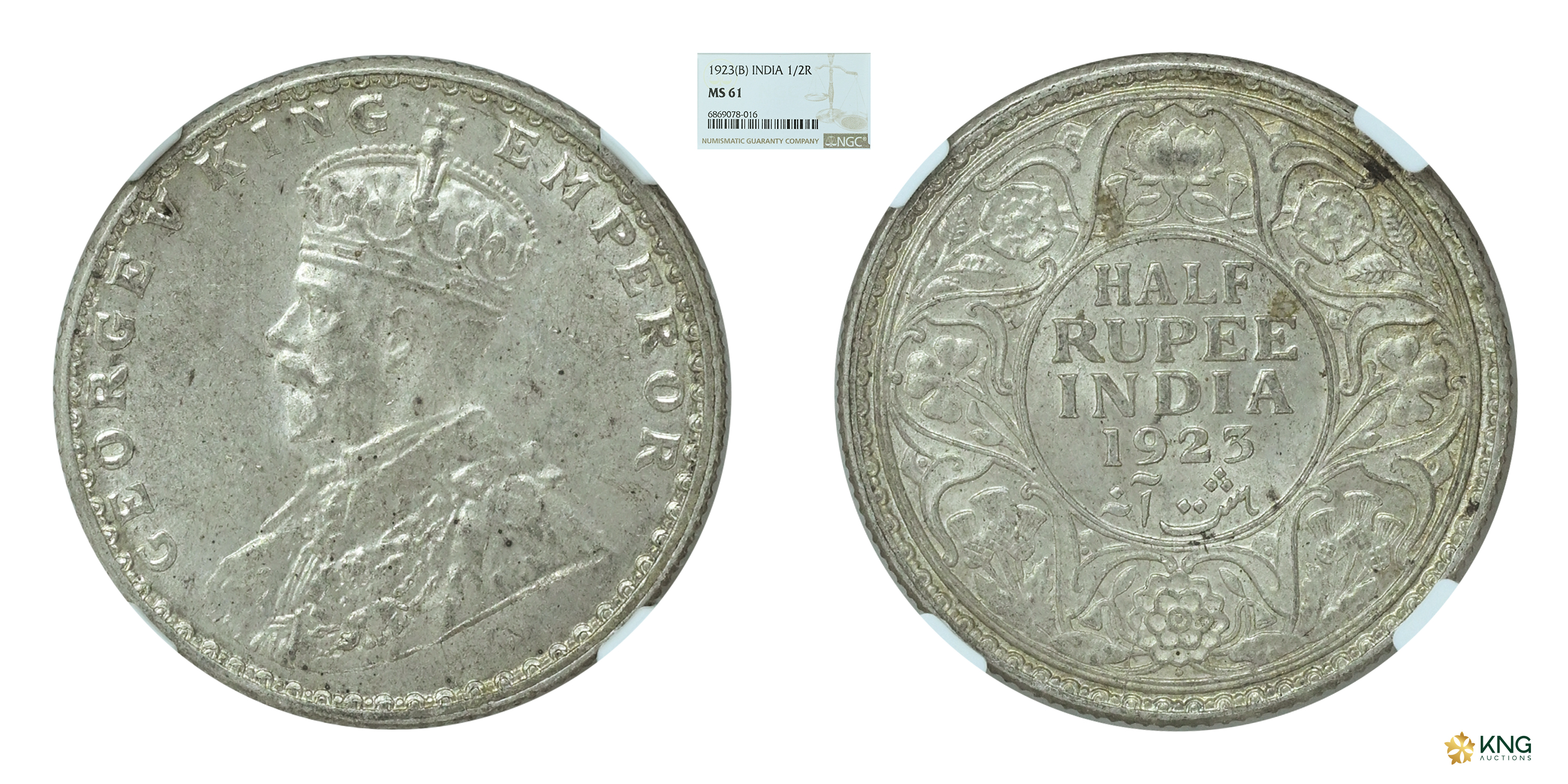 British India, George V, King Emperor , silver ½ rupee , 1923 , Bombay mint. PR# 345 / S&a