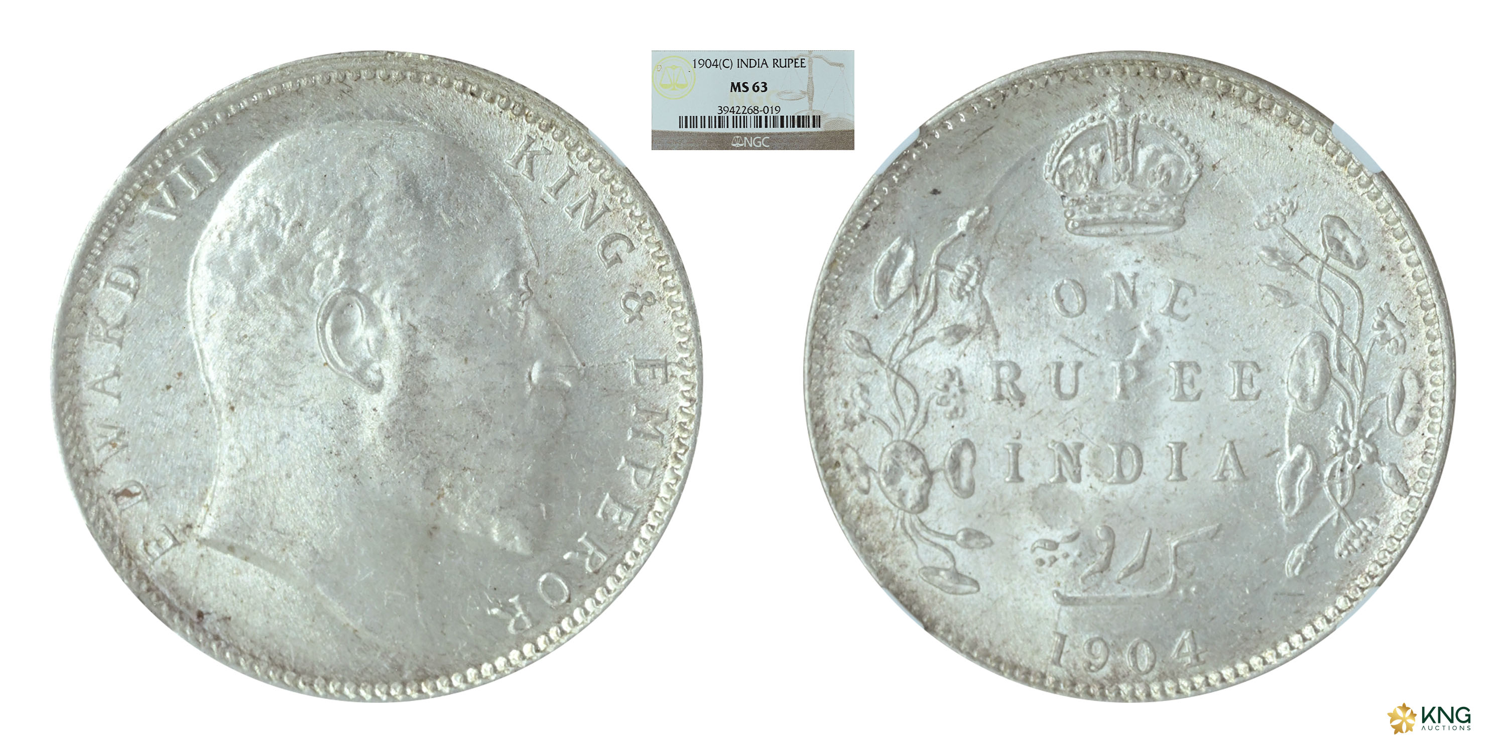 British India, Edward VII, King and Emperor , silver rupee , 1904 , Calcutta mint. PR# 190