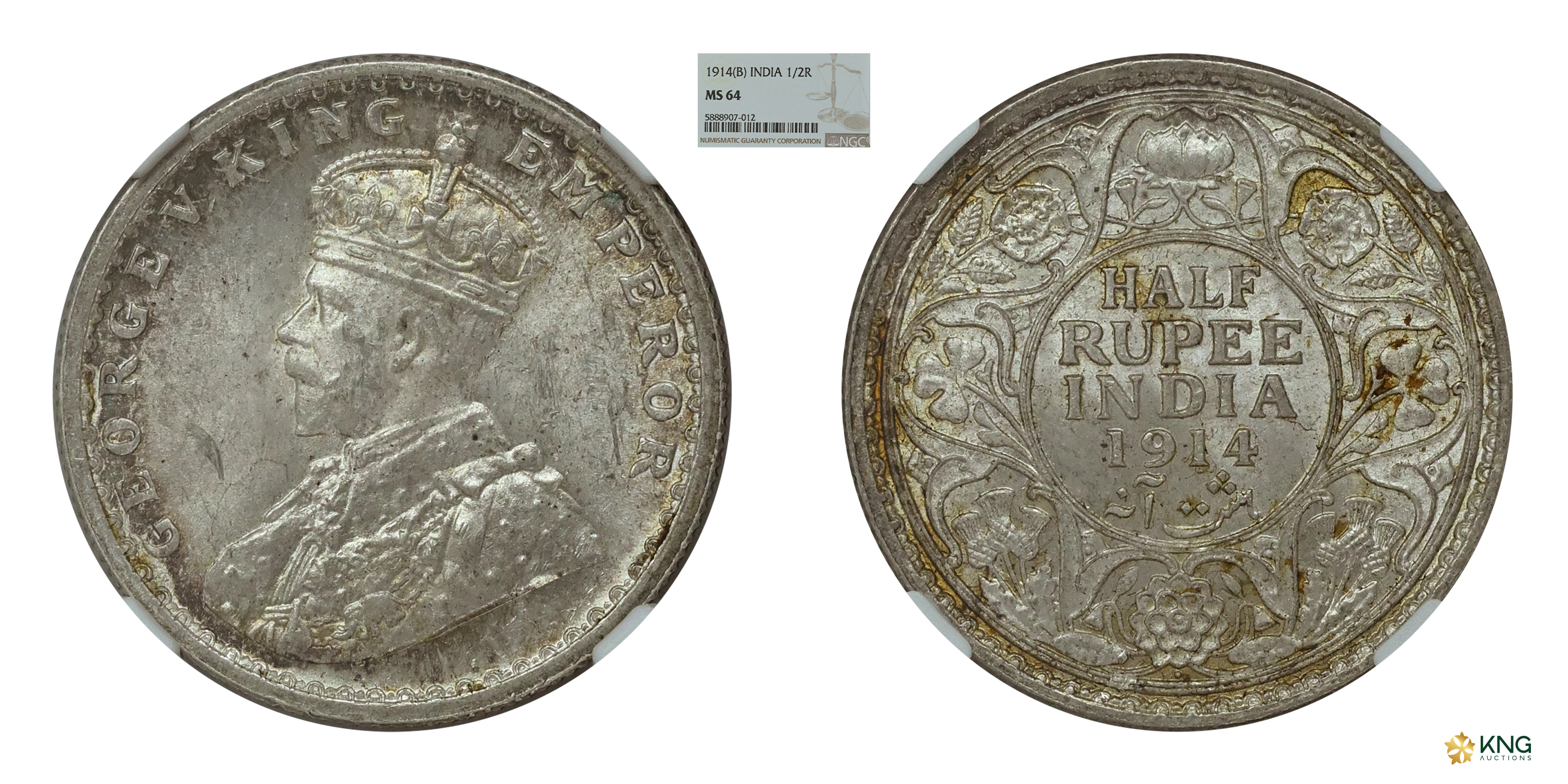 British India, George V, King Emperor , silver ½ rupee , 1914 , Bombay mint, dot mint mark