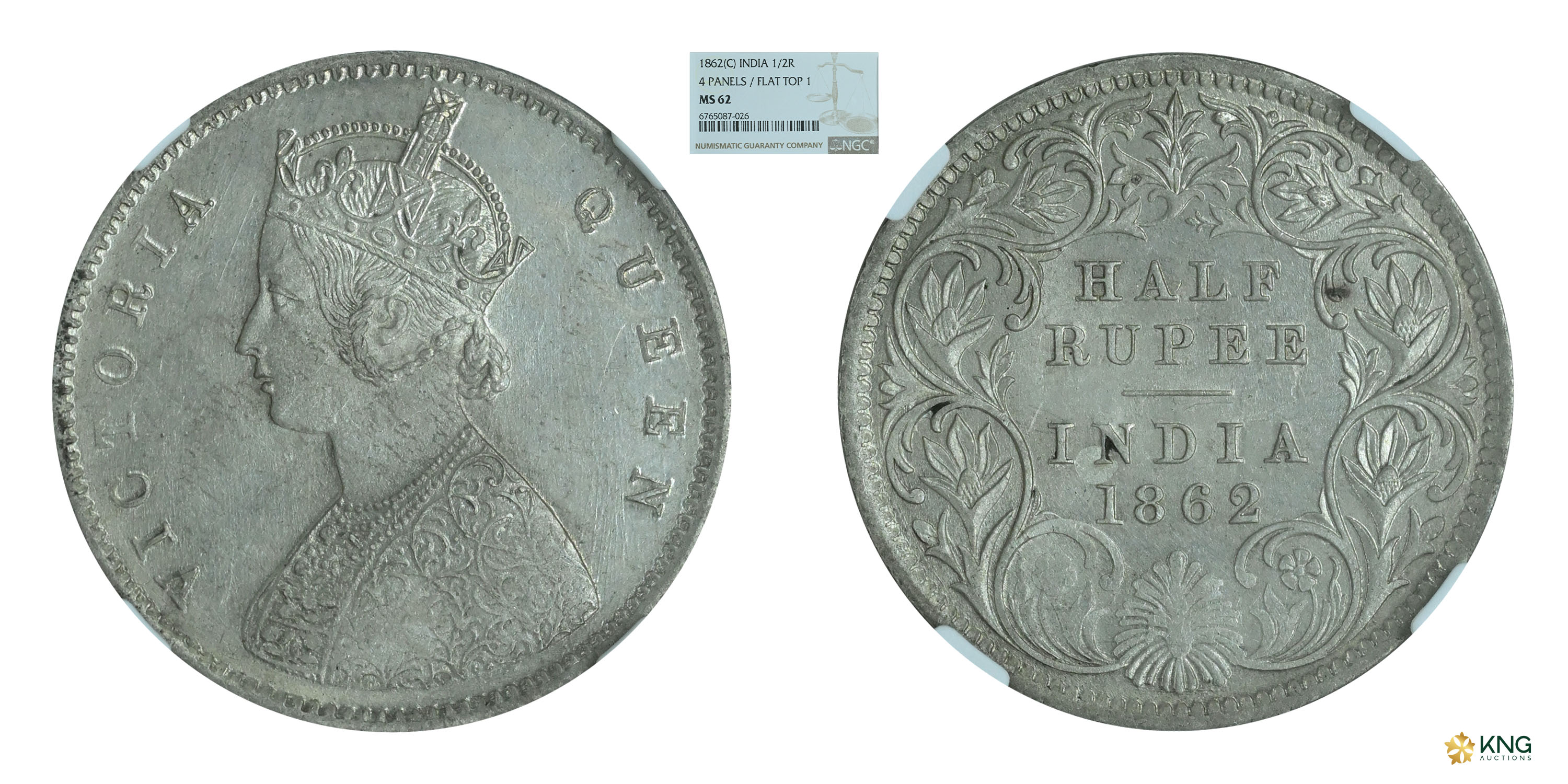 British India, Victoria Queen , silver ½ rupee , 1862 , Calcutta mint, Obv. A / Rev. I. PR