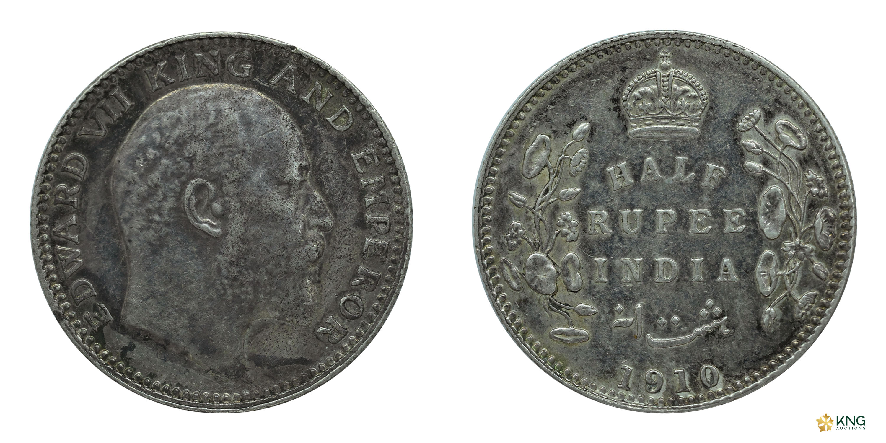 British India , Edward VII, King &amp; Emperor , silver ½ rupee (5.81 g, 24.32 mm), 1910, 