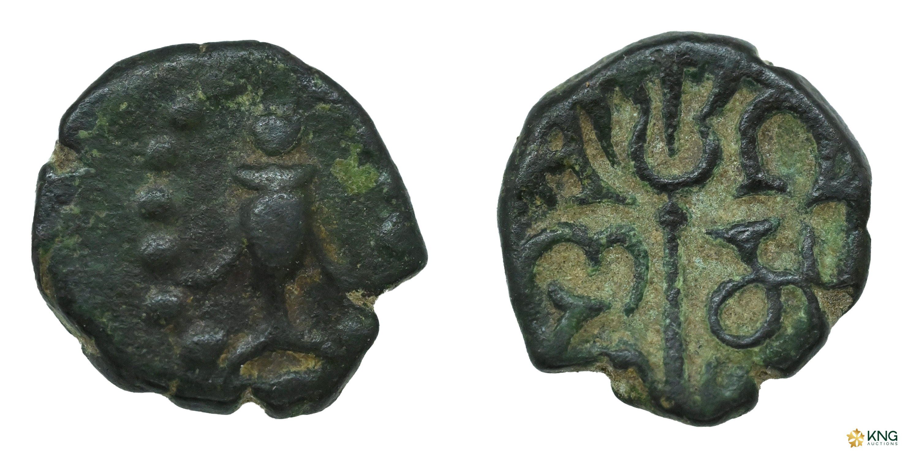 Medieval Gujarat (c. 8th–9th Century AD), copper unit (0.71 g, 9.50 mm). Obv: Fish within 