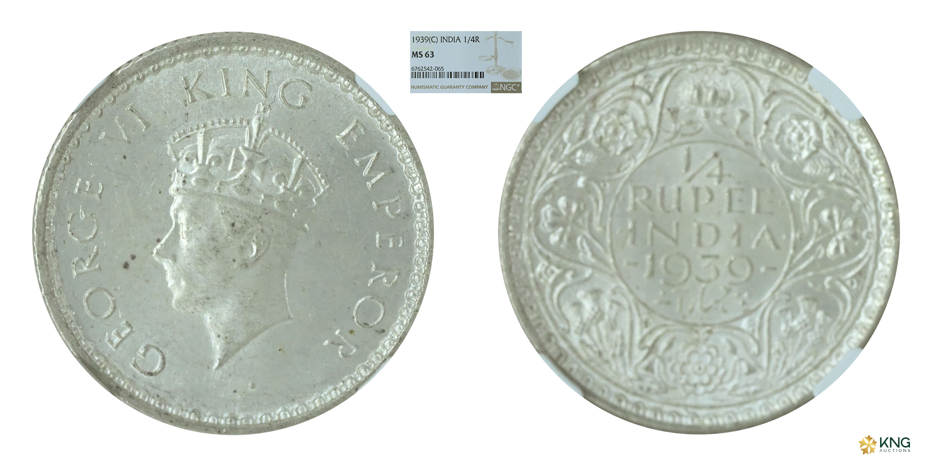 British India , George VI, King Emperor , silver ¼ rupee , 1939, Calcutta mint . PR# 472 /