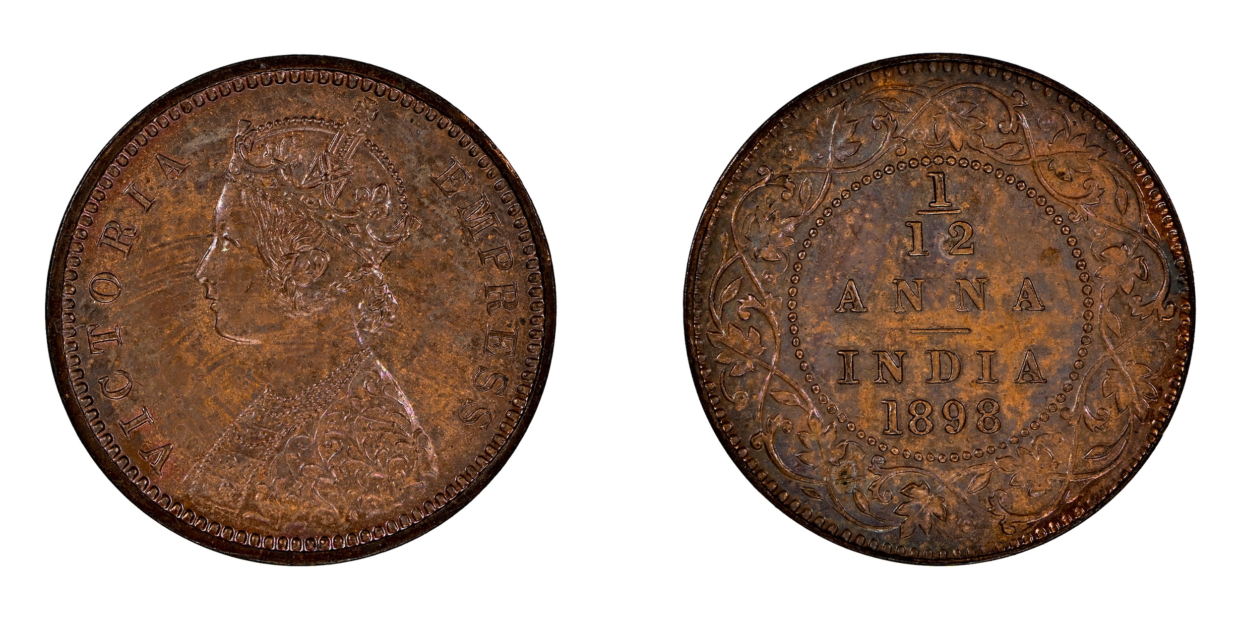 1898, Victoria Empress, 1/12 Anna, Calcutta Mint, Early Restrike Proof , Graded &amp; Slab