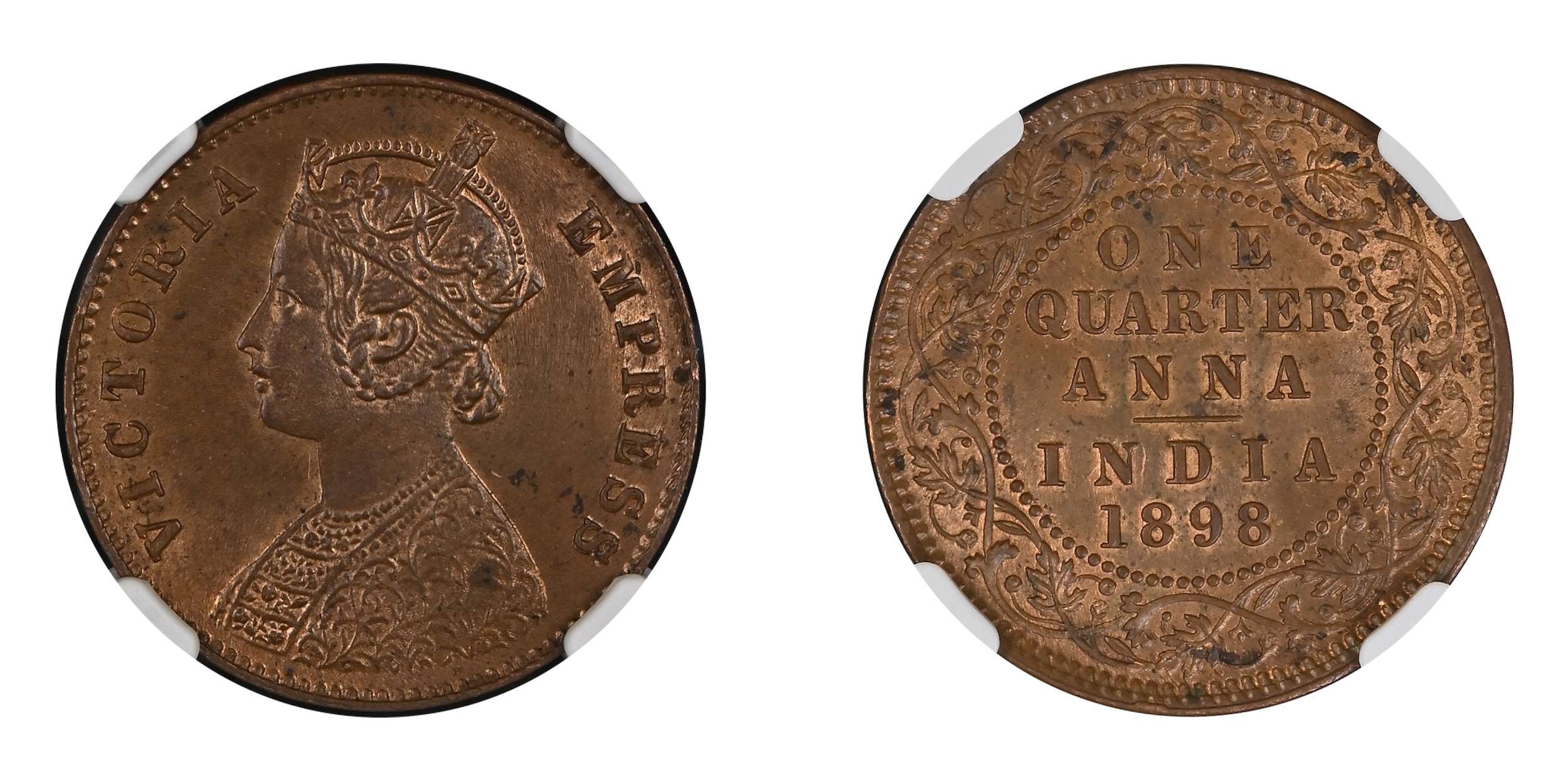 1898, Victoria Empress, Copper 1/4 Anna, Calcutta Mint , (PR # 631), UNC, Graded &amp; Sla