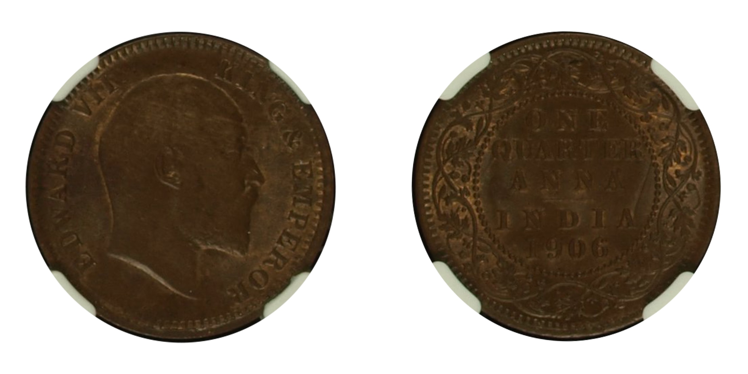 1906, King Edward VII, 1/4 Anna, Copper, Calcutta mint , Graded &amp; Slabbed by NGC MS 63