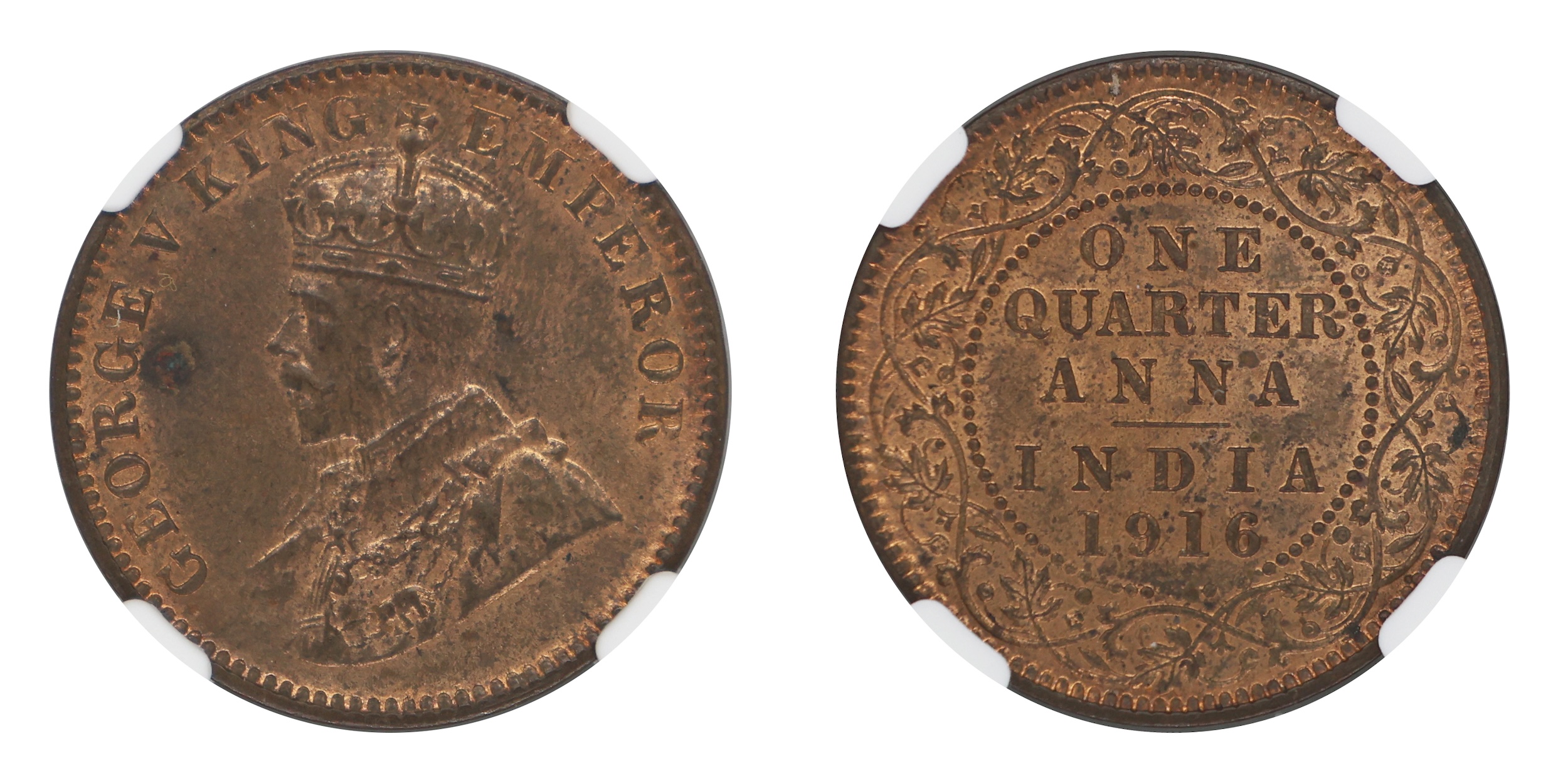 1916, King George V, 1/4 Anna, Bronze, Calcutta mint , Graded &amp; Slabbed by NGC MS 62 R