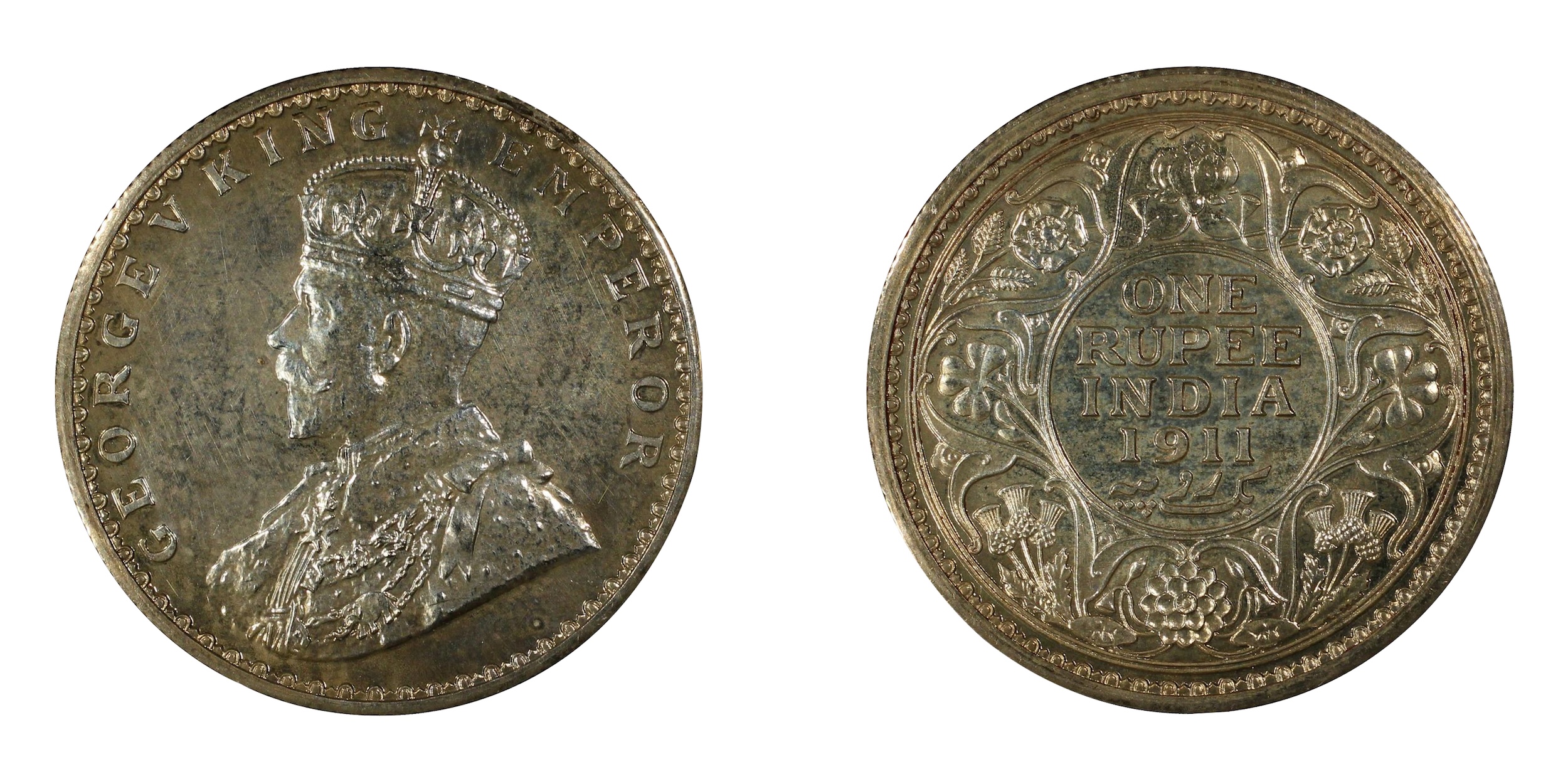 1911, King George V , Silver Rupee, Proof Restrike - Mule with elephant. Graded & Slab