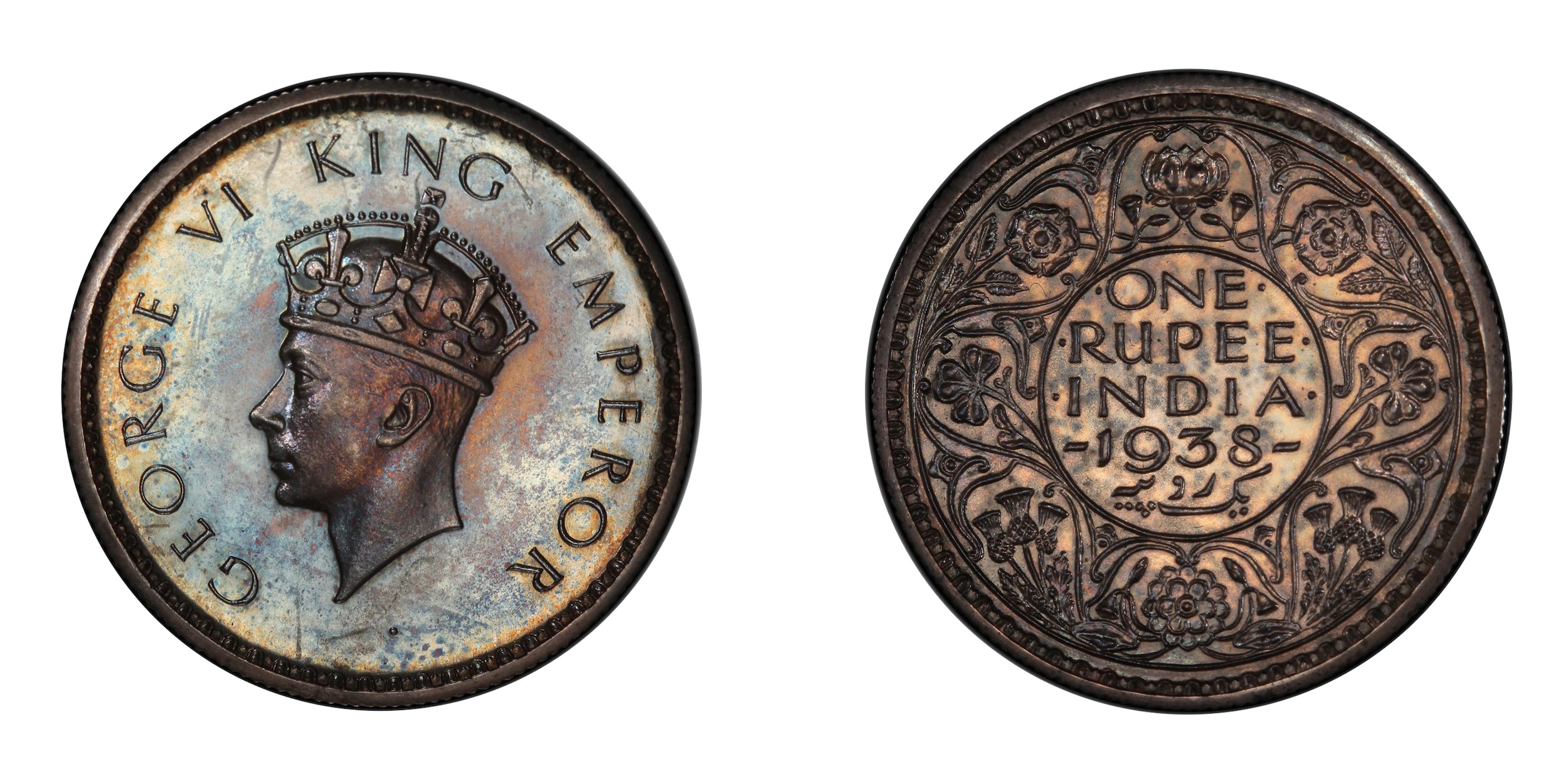 1938, King George VI, Silver Rupee, Calcutta Mint,&nbsp;No Mint Mark, Mule , KM554, S&amp;