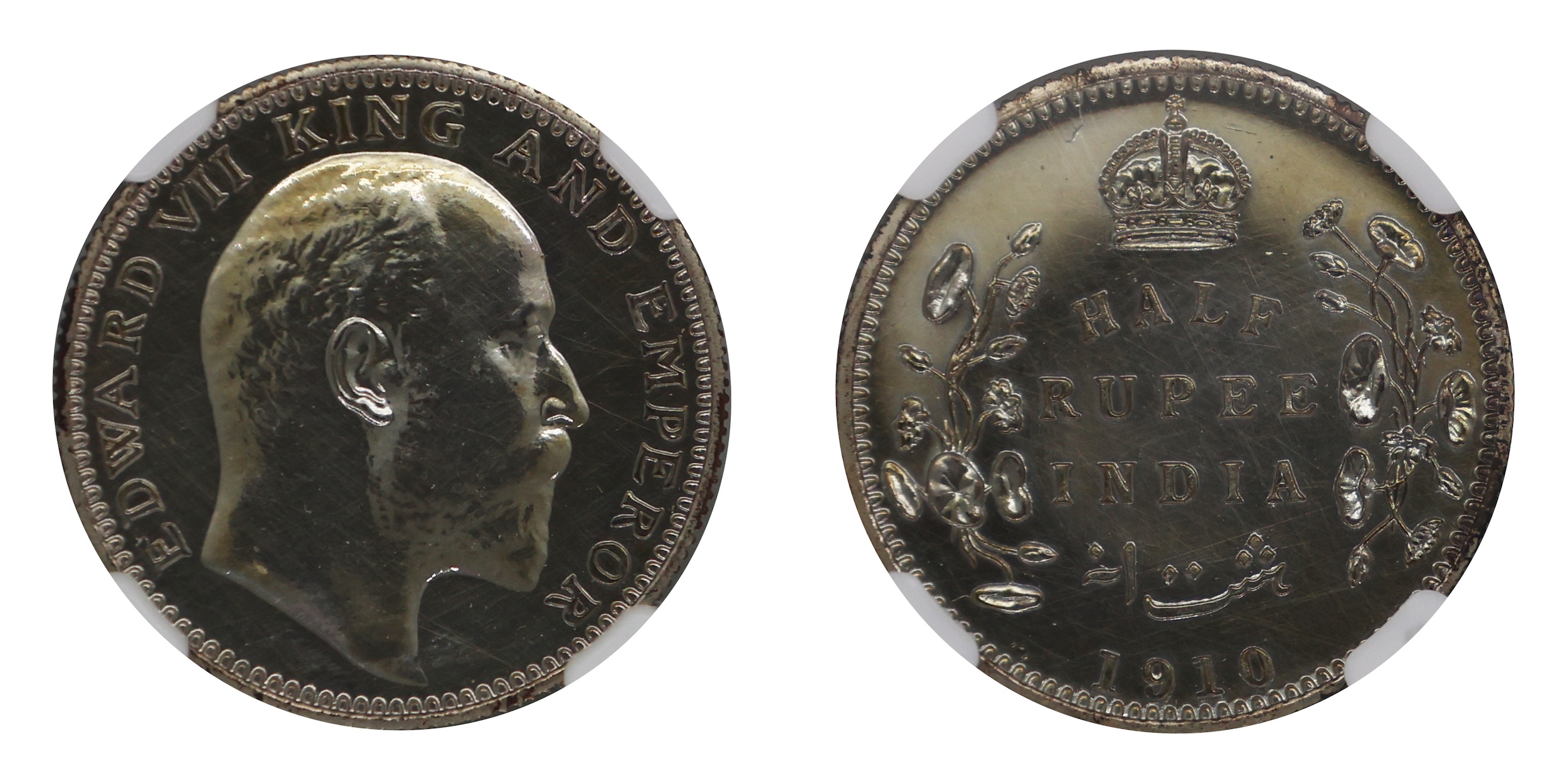 1910, King Edward VII , Silver 1/2 Rupee, Bombay Mint , Proof Restrike, Graded &amp; Slabb