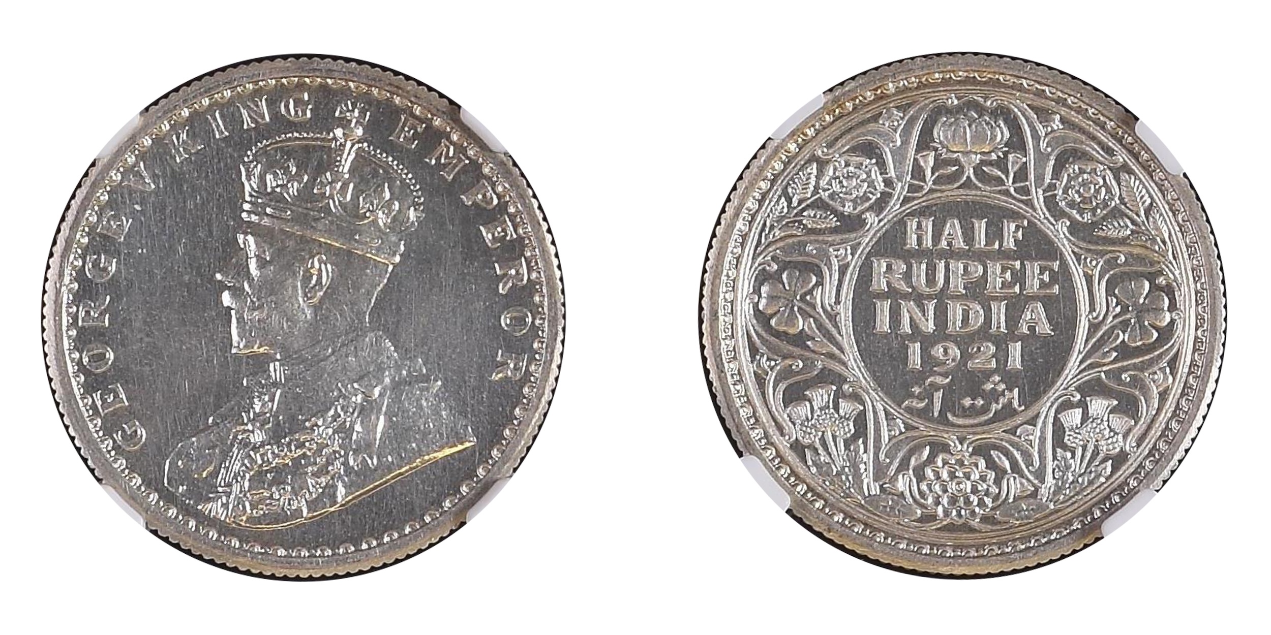 1921, King George V, Silver 1/2 Rupee, Calcutta Mint , Proof Restrike, Graded & Slabbe