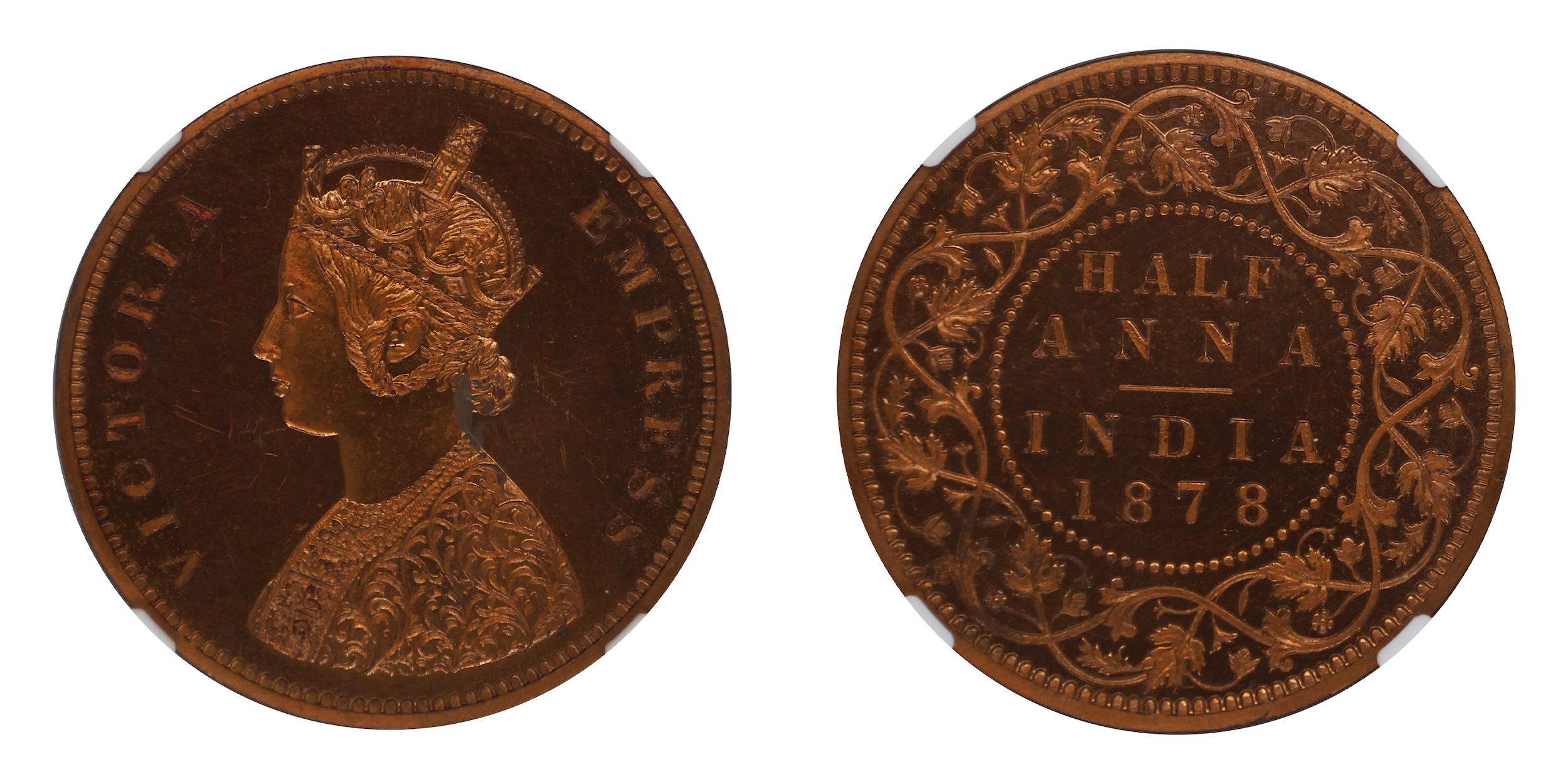 1878, Victoria Empress, Copper 1/2 Anna, Proof Restrike, Bombay Mint , Bust B, (Unlisted i